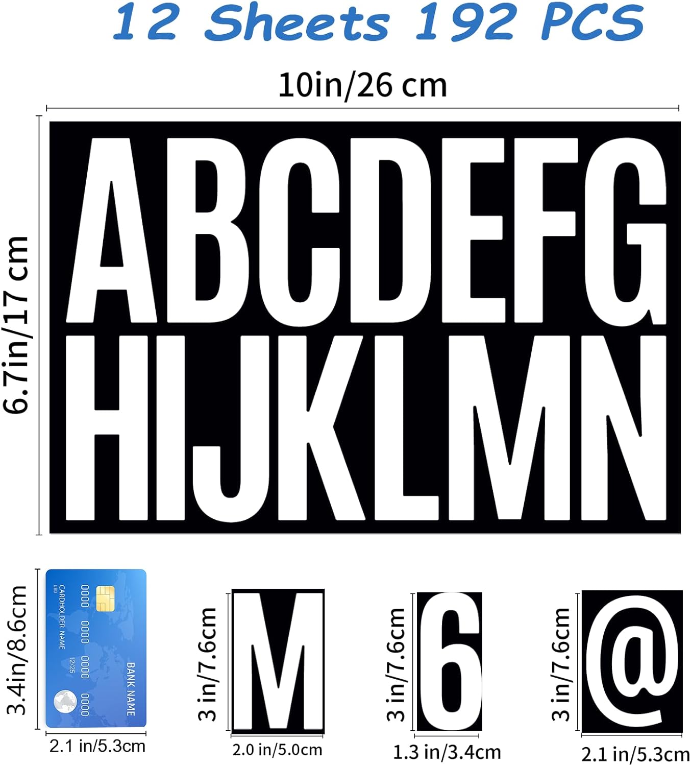 12 Sheets 3'' Vinyl Letter Stickers 192 Pcs Mailbox letters and Numbers for Outside Self Adhesive Mailbox Number Sticker Waterproof Alphabet Sticker for Signs Door House Address Number (White, 3 Inch)