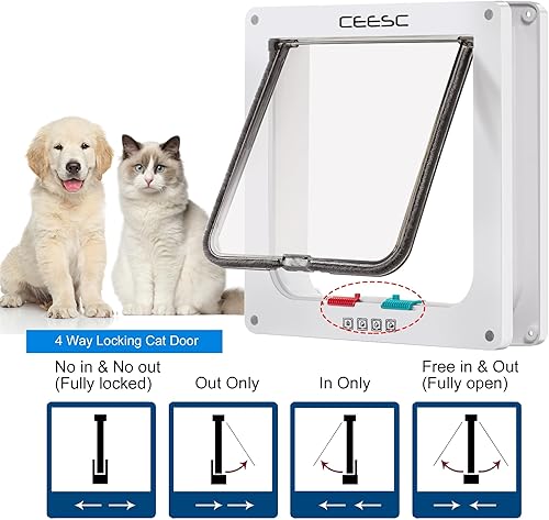 Miniatura 4 de CEESC Puerta magnética con solapa para gatos con cerradura de 4 vías para gatos, gatitos y gatitos, 2 tamaños y 2 opciones de colores (L- Tamaño