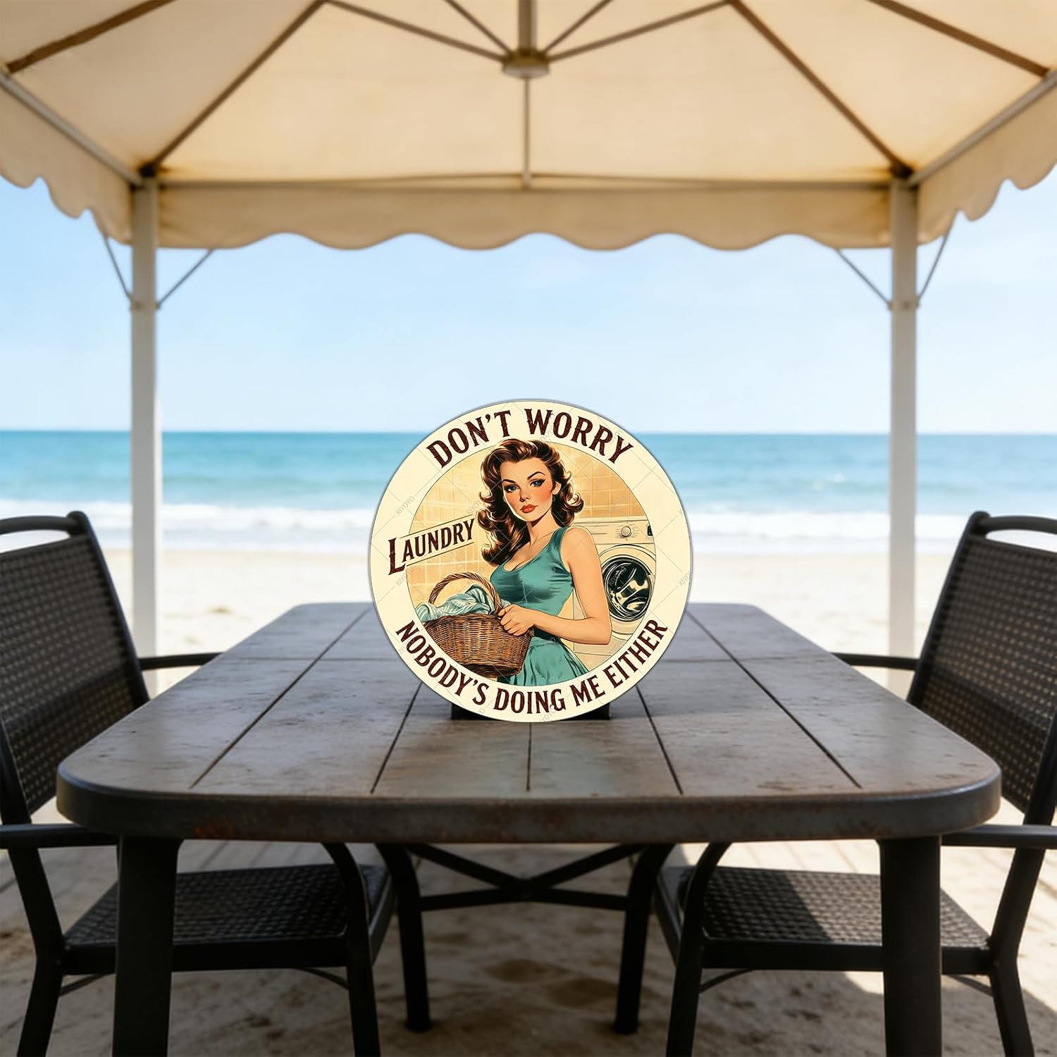 Don't Worry Laundry Round Vintage Tin Sign Funny Sarcastic Retro Housewife Design Vintage 1950s Mom 12 Inch image 5