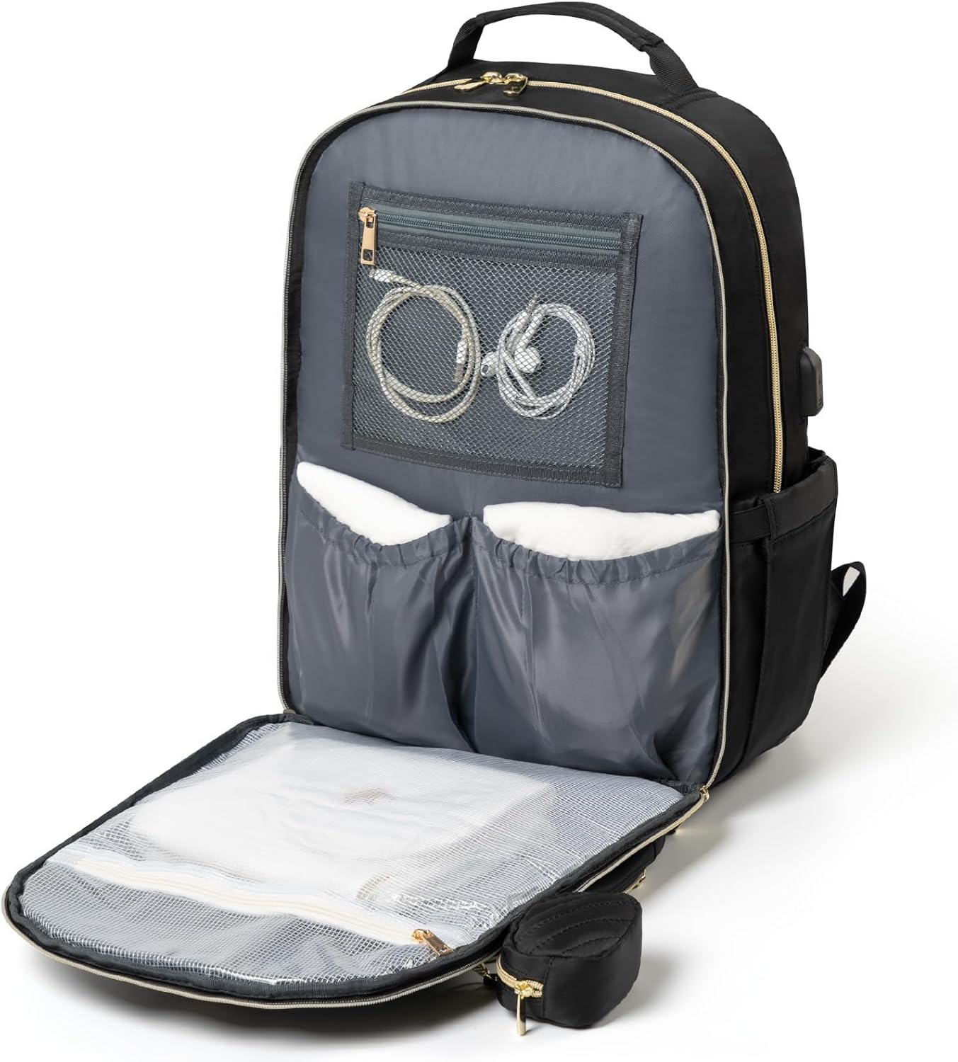 MOMUVO Diaper Bag Backpack, Quilted Baby Bag with Changing Pad & Stroller Straps & Pacifier Case, Large Travel Diaper Bags for Mom Dad, Black | with Changing Pad, Stroller Straps, Pacifier Case, Travel Diaper Bags - Image 7