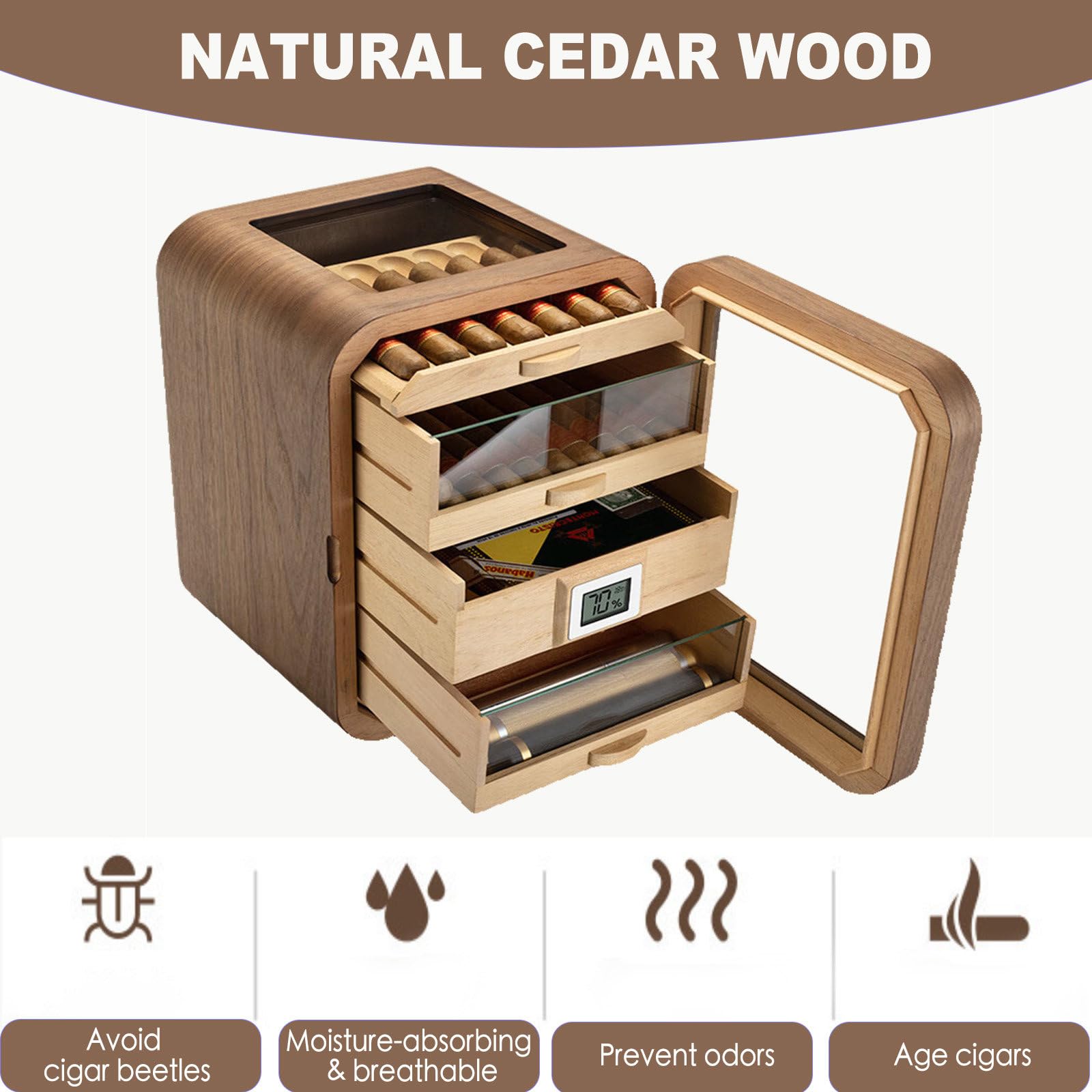 Humidor elettrico per sigari, con umidificatore, può contenere fino a 110 sigari, mantiene la temperatura silenziosa e costante