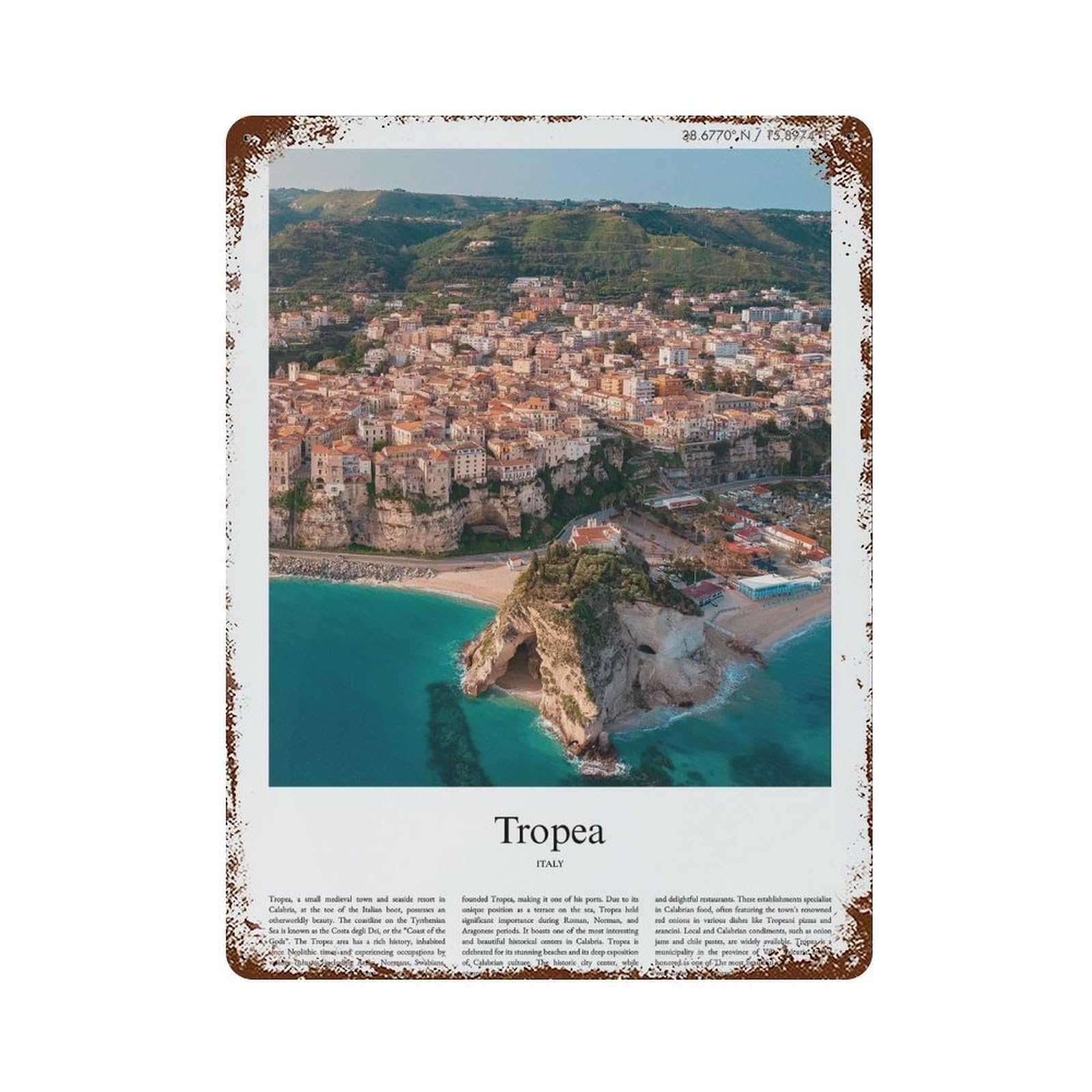 xiaoxiaoshen Tropea Italy City Scenery Wall Decor Art Metal Tin Poster Modern Home Decor Art Home Bar Shop Decorations Vintage Sign 40x30cm