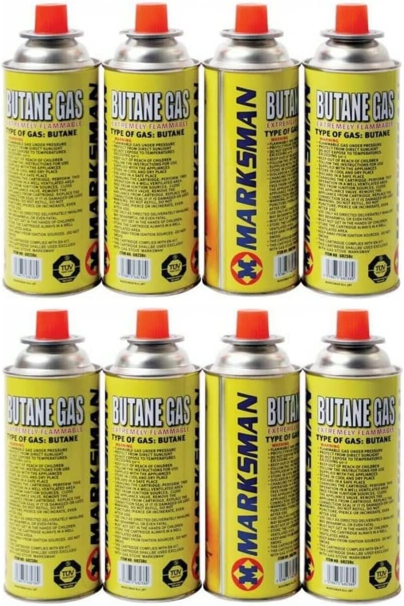 OptiProducts 8 BUTANE GAS BOTTLES CANISTER CAMPING HEATER COOKER BBQ ...
