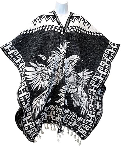 Vista 9 de Del Mex Auténtico Poncho Mexicano Cobija Gaban Manta - Blanco y Negro