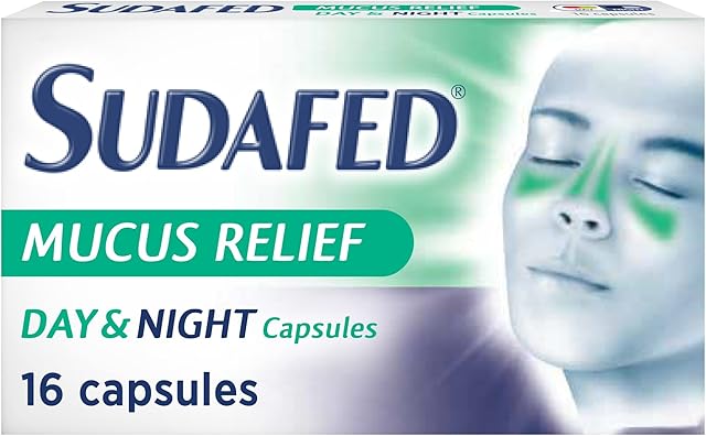 Sudafed Mucus Relief Day & Night Capsules, Gets to Work in 15 Minutes, Pack of 16