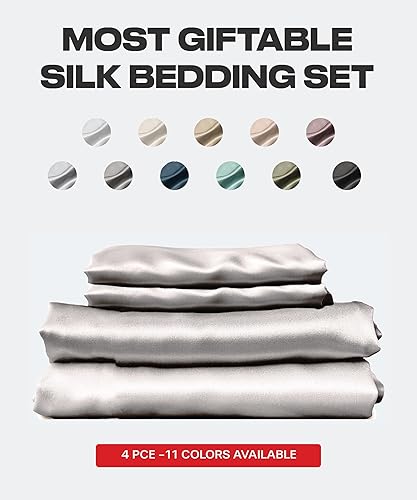 Miniatura 10 de Colorado Home Co Juego de sábanas de seda de morera, sábanas de 100 % seda, sábana encimera, sábana bajera de bolsillo profundo y funda de almohada