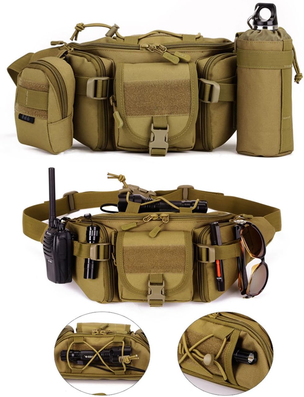 Tactical Waist Pack CREATOR Portable Fanny Pack Outdoor Hiking Travel Large Army Waist Bag Military Waist Pack for Daily Life Cycling Camping Hiking Hunting Fishing Shopping - Black : Sports & Outdoors