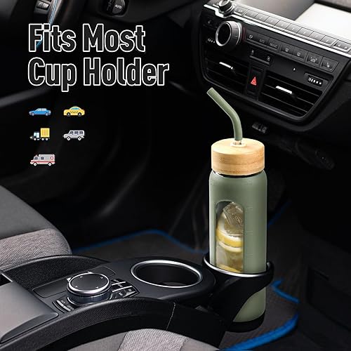 Miniatura 6 de Botella de agua de vidrio de 24 onzas con popote y 2 tapas, tapa de bambú y boquilla, botella de agua de vidrio de borosilicato con funda de