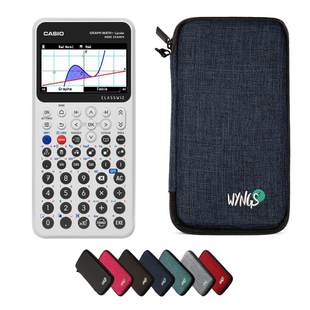 Casio Graph Math+ con Custodia Protettiva WYNGS inclusa Blu - Calcolatrice Grafica - Pacchetto Base (Francese)