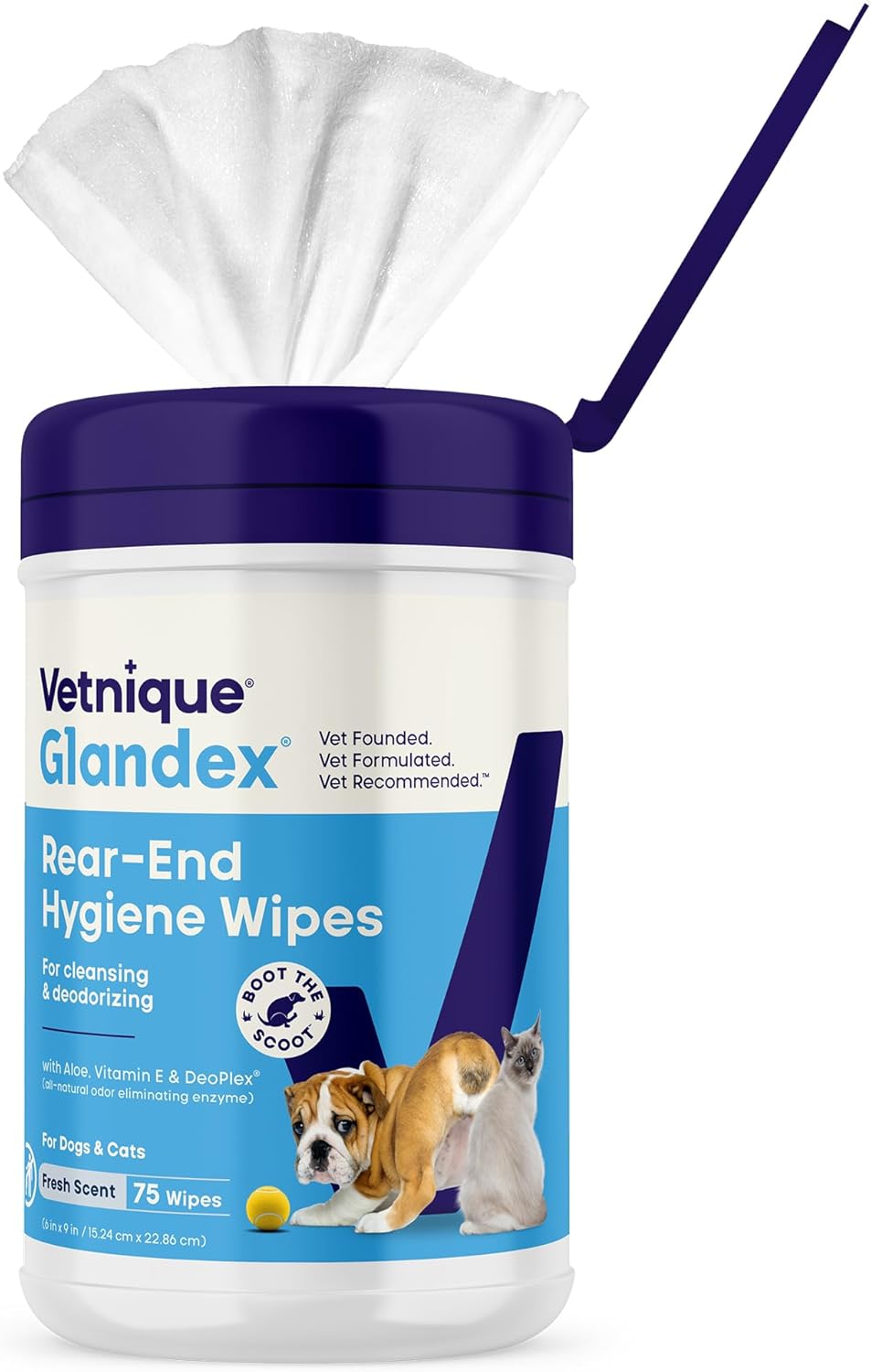 Vetnique Glandex Dog Wipes for Pets Cleansing & Deodorizing Anal Gland Hygienic Dog & Cat Wipes with Vitamin E, Skin Conditioners and Aloe (75ct)