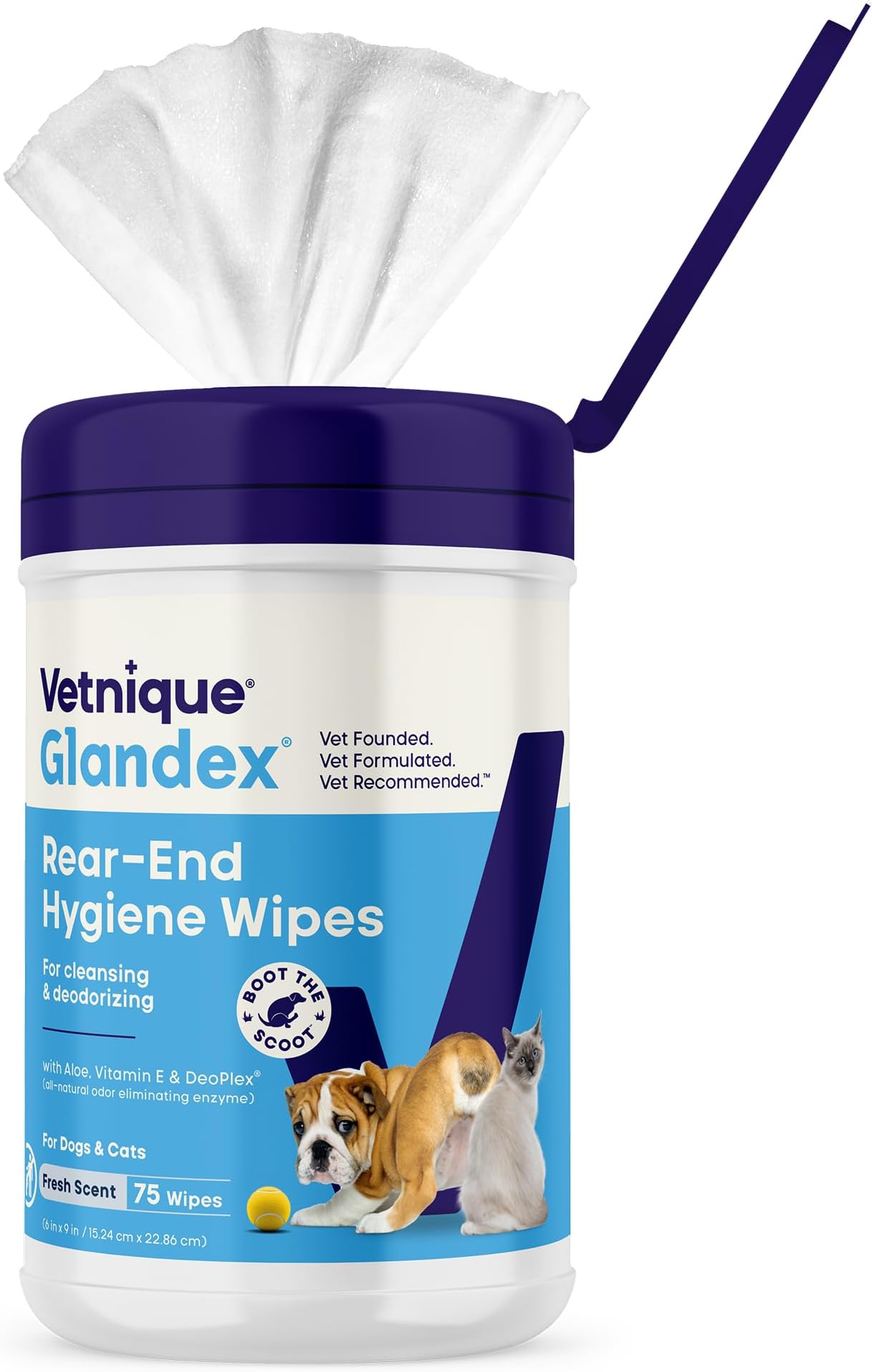 Vetnique Labs Glandex Dog Wipes Cleansing Deodorizing Hygienic Anal Gland Grooming Wipes (75ct Container)