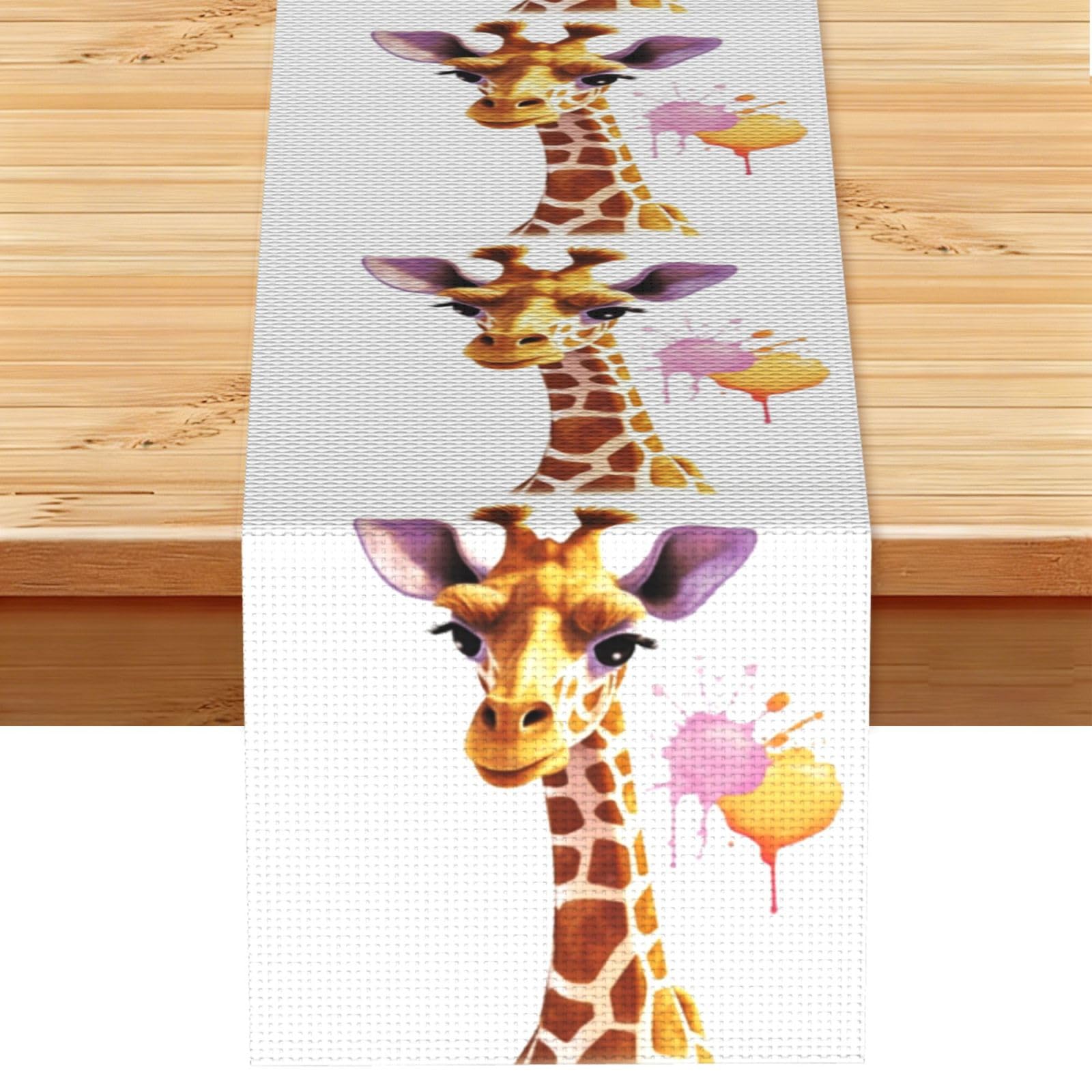Giraffe Table Runner 13x72 Inch Cotton Linen Table Linen Washable Farmhouse Tablecloth Modern Abstract Art Kitchen Dinning Table Decoration for Home Party Decor