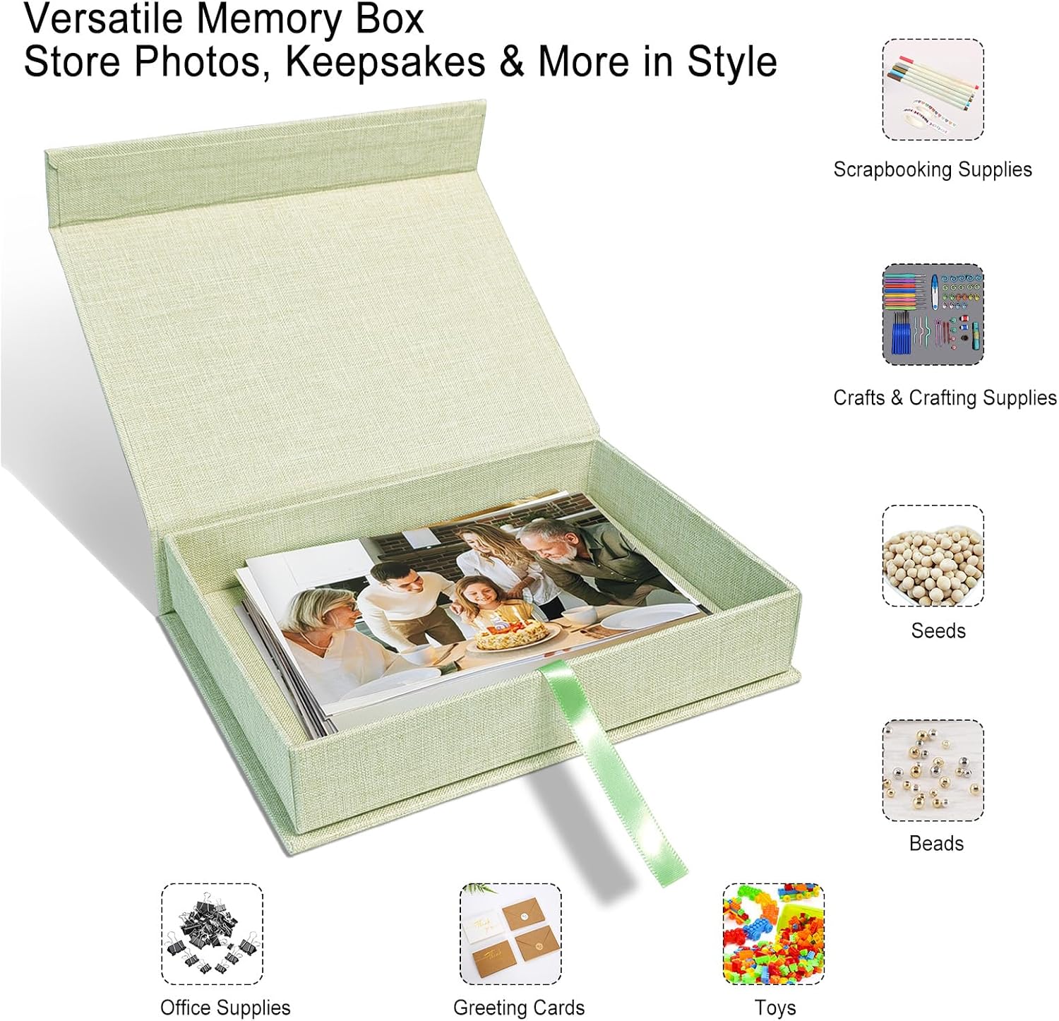 8x10" Archival Photo Storage Box with Lid – Stackable Memory Keepsake Organizer for Photos, Certificates, Jewelry & Scrapbooking Supplies, Photo Cases and Postcard Keeper Storage Container Box Green
