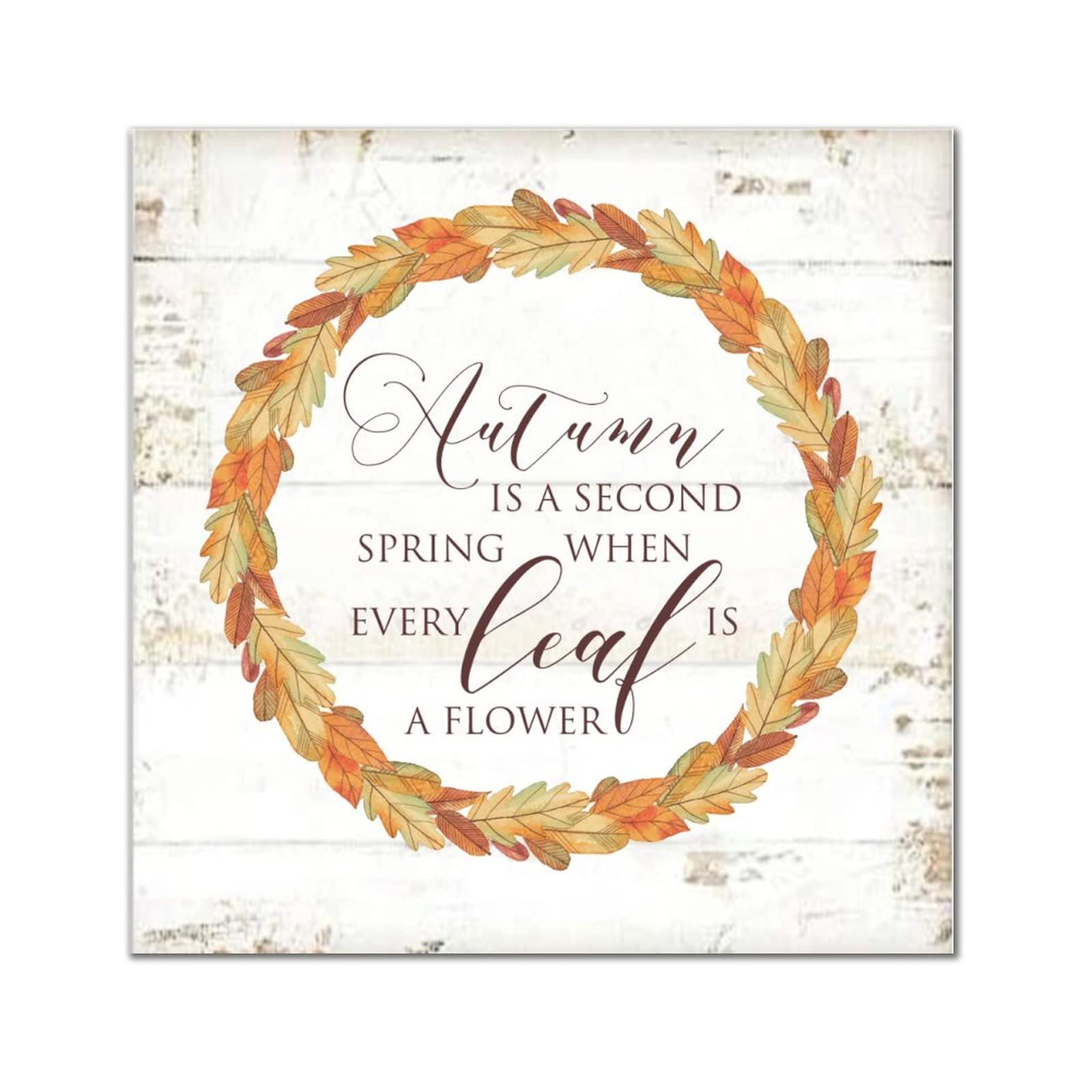 Décoration murale à suspendre couronne feuilles érable plaque bois 35cm