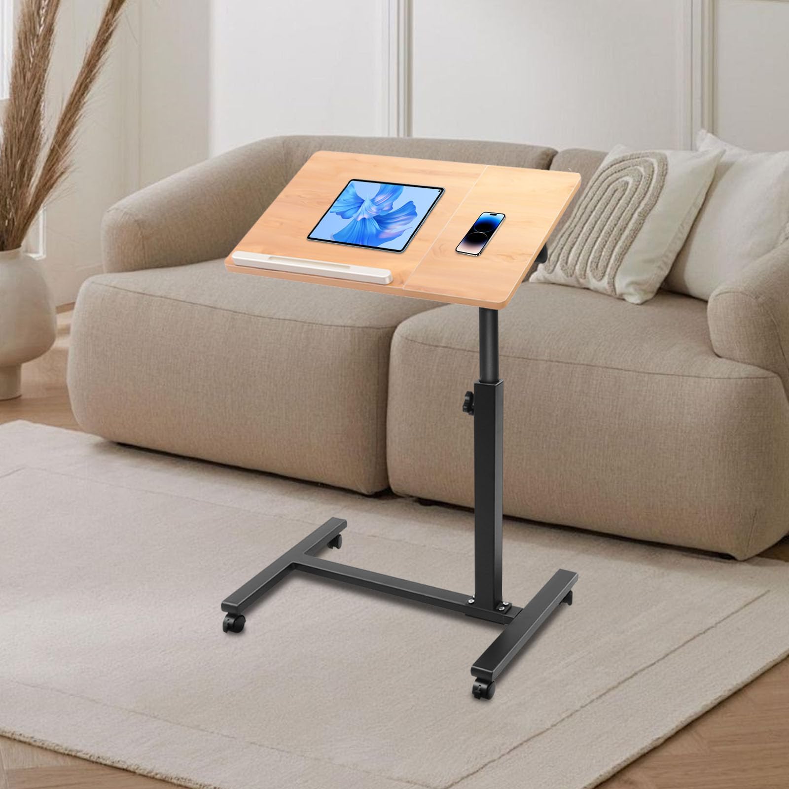 Adjustable Laptop Desk with Wheels Mobile Standing Computer Desk 22 83-35 43 Inch Height Tilting Tabletop with Bookstop — view 2