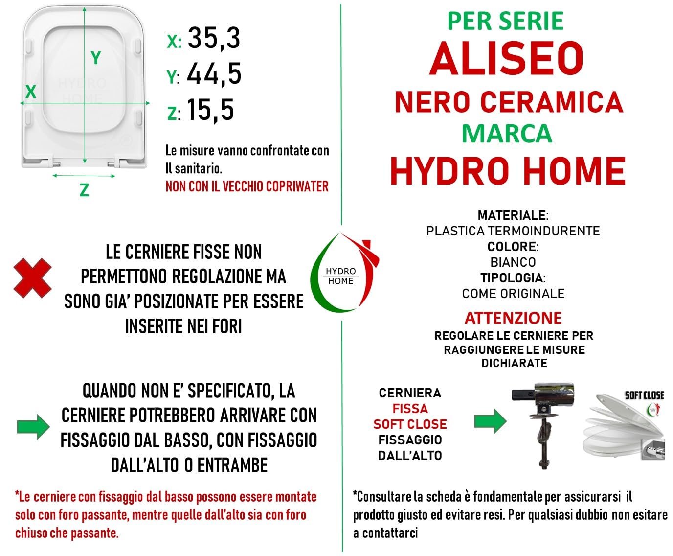 Copriwater Sedile Wc Aliseo Nero Ceramica Termoindurente SOFT CLOSE avvolgente come originale by HYDRO HOME