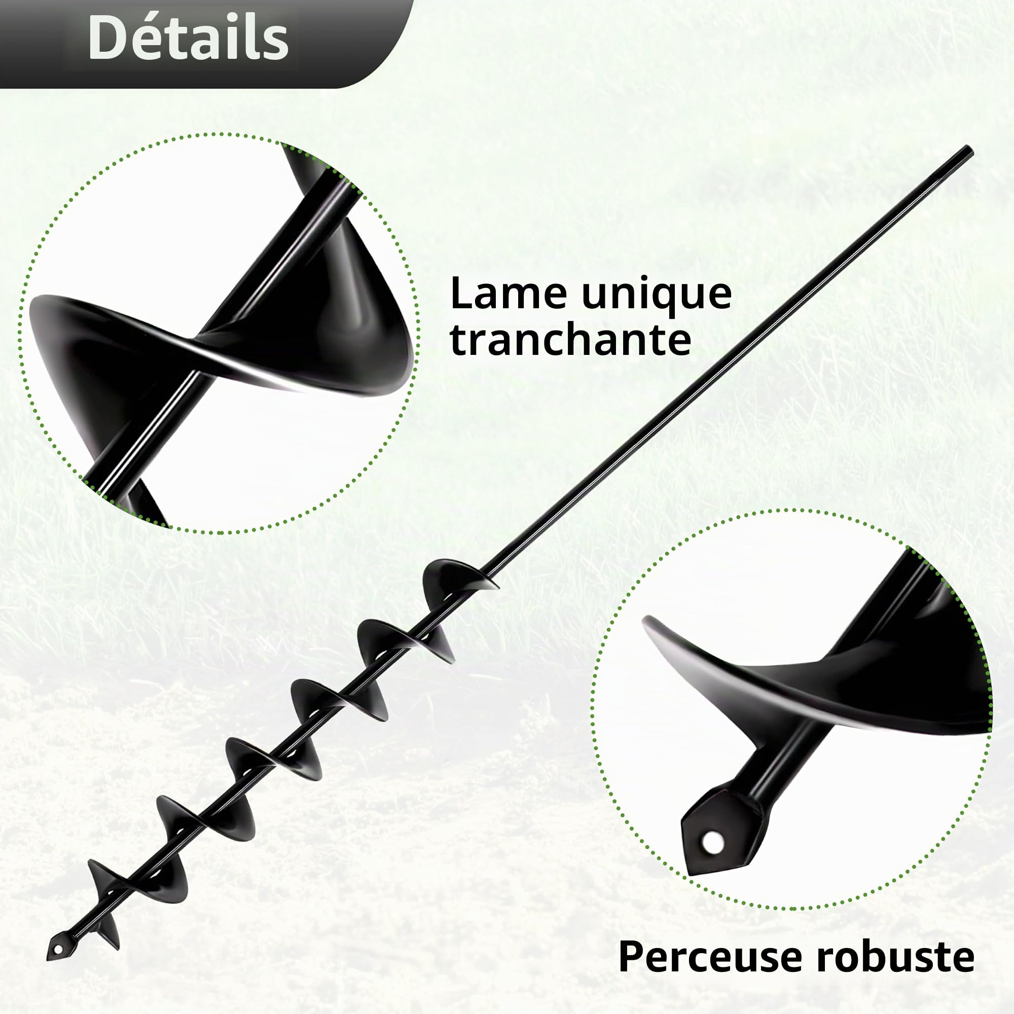 5x80cm Black Foret hélicoïdal de jardin Vis de jardin,Tarière pour perceuse, foret de plantation, foret de plantation pour visseuse sans fil