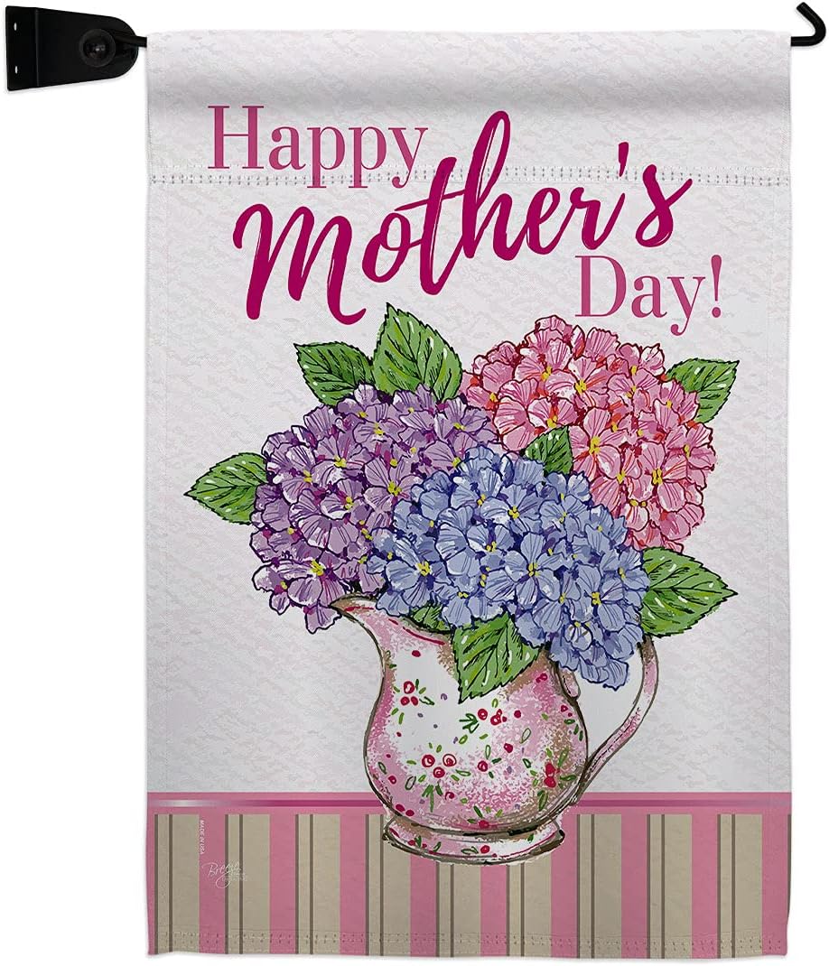 Mother Day Hydrangeas Garden Flag Set with Stand Family Mom Mama Grandma Love Flowers Parent Sibling Relatives Grandparent Small Decorative Gift Yard House Banner Made In USA 13 X 18.5