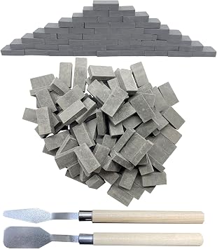 Woohome 150 PCS Mini Wall Bricks Gray Miniature Brick Figurine Fake Bricks with Scraper for Model Fairy Garden Landscaping Accessories, 116 Scale