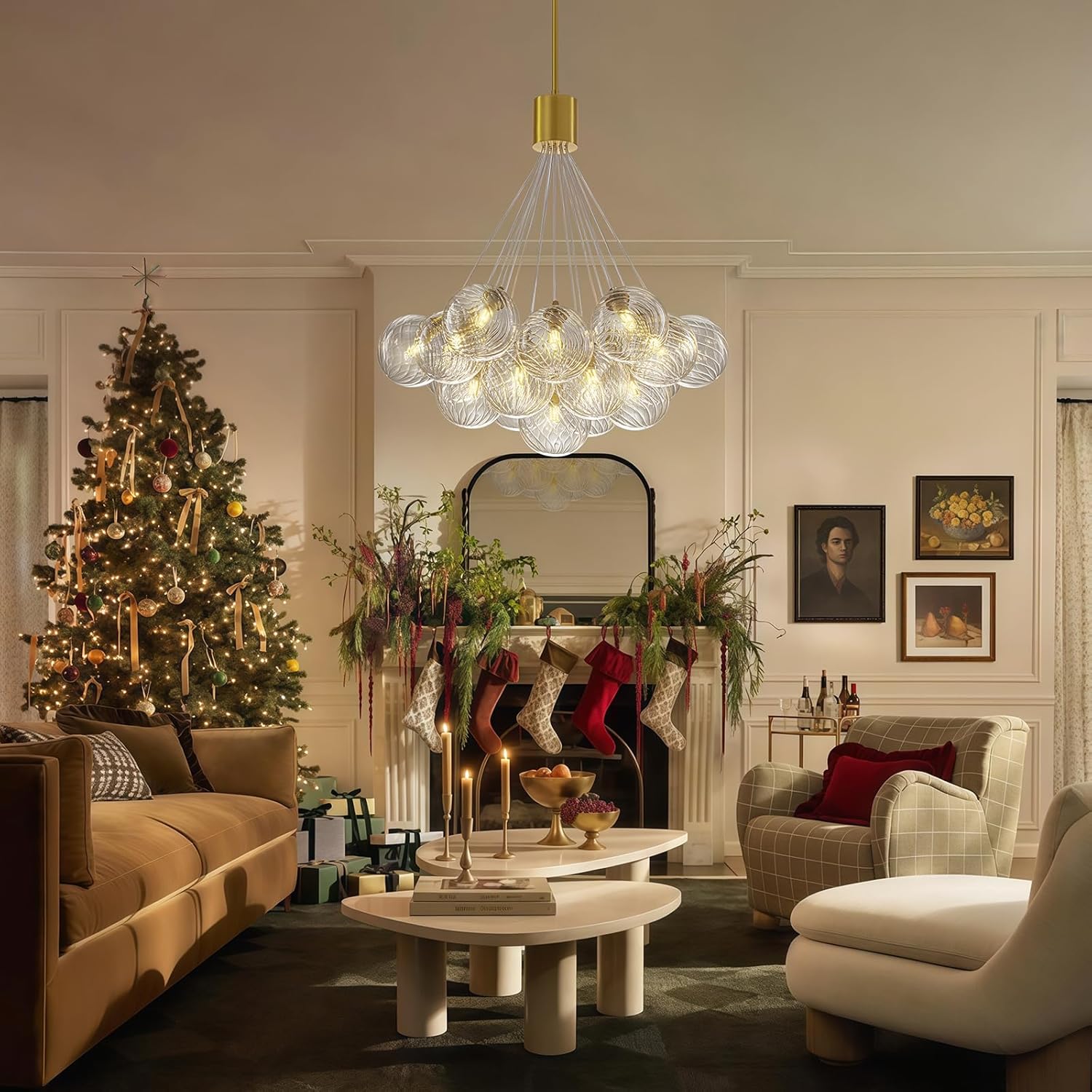 Alynzee 19-Light Brass Gold Chandeliers for Dining Room, 23" Large Handblown Glass Chandelier Light Fixtures Over Table, Modern Mid Century Sputnik Cluster Bubble Pendant Light Fixtures for Bedroom