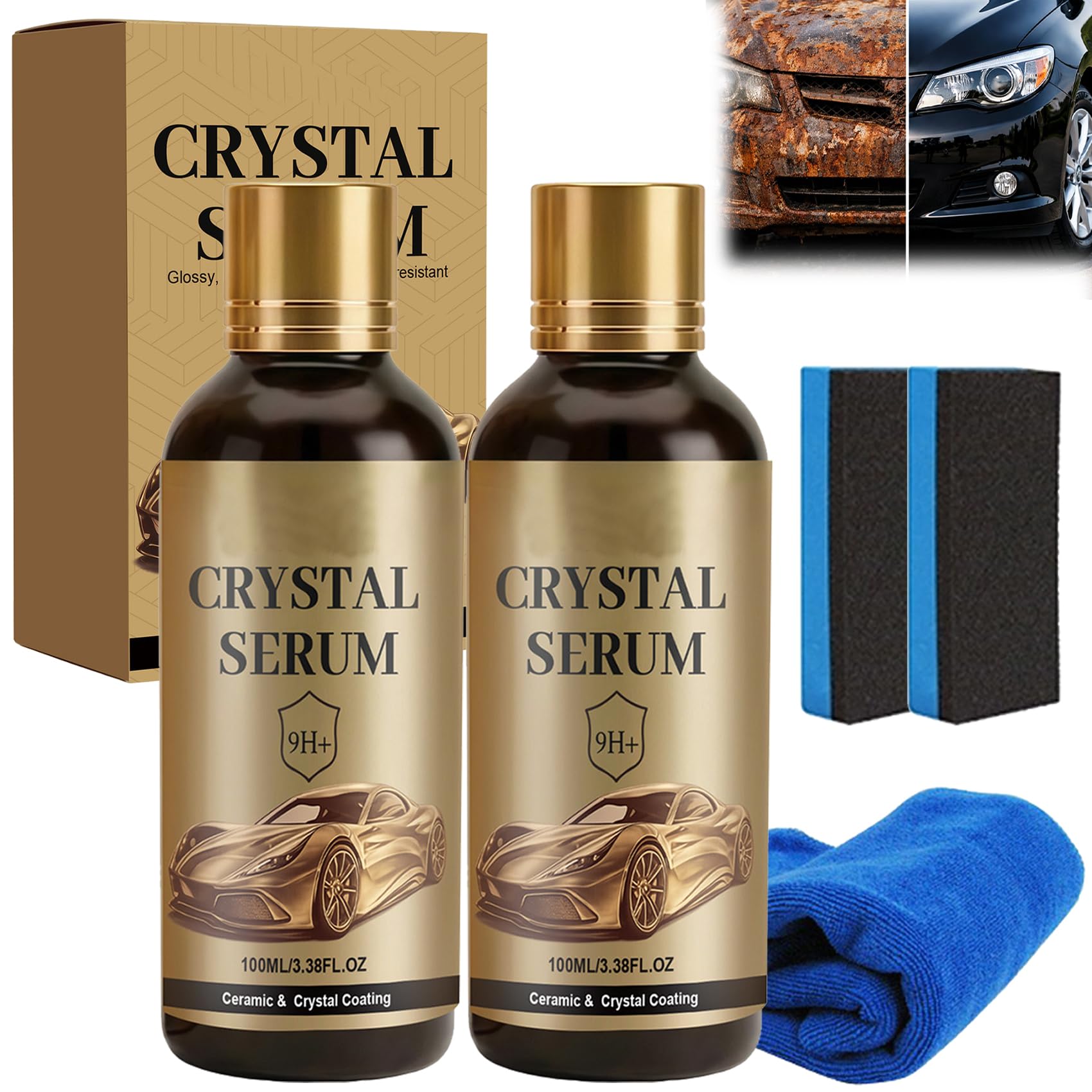 100ml PTZ Cristal Serum – Advanced Graphene Ceramic Coating for Cars | 9H Graphene, Ultimate Quick Effect Car Coating Spray for Shine & Protection, Nano Coat Restore for Paint, Glass & Wheel (2PCS)