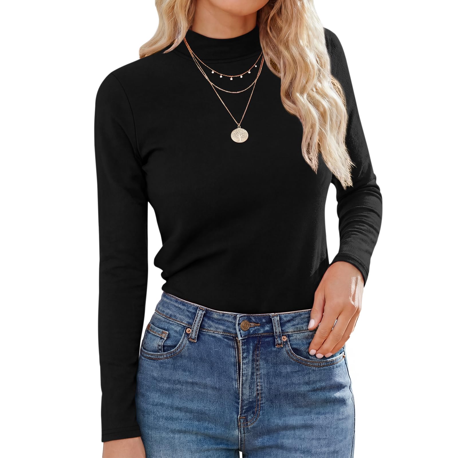 Womens Fall Clothes Mock Neck Casual Short Sleeve T Shirts Basic Tee Tops