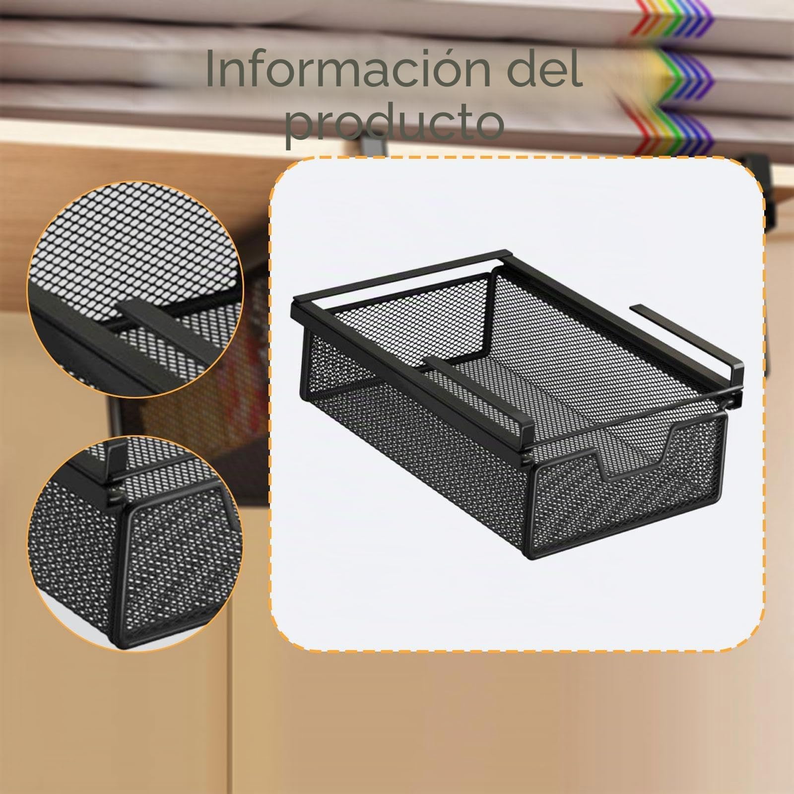 LOVIVER Cajón Colgante Canasta Deslizante Debajo de Estante Organizador de Almacenamiento de Ropa Interior Organizador de Almacenamiento para Encimera de Cocina, Lavandería, Dispensa