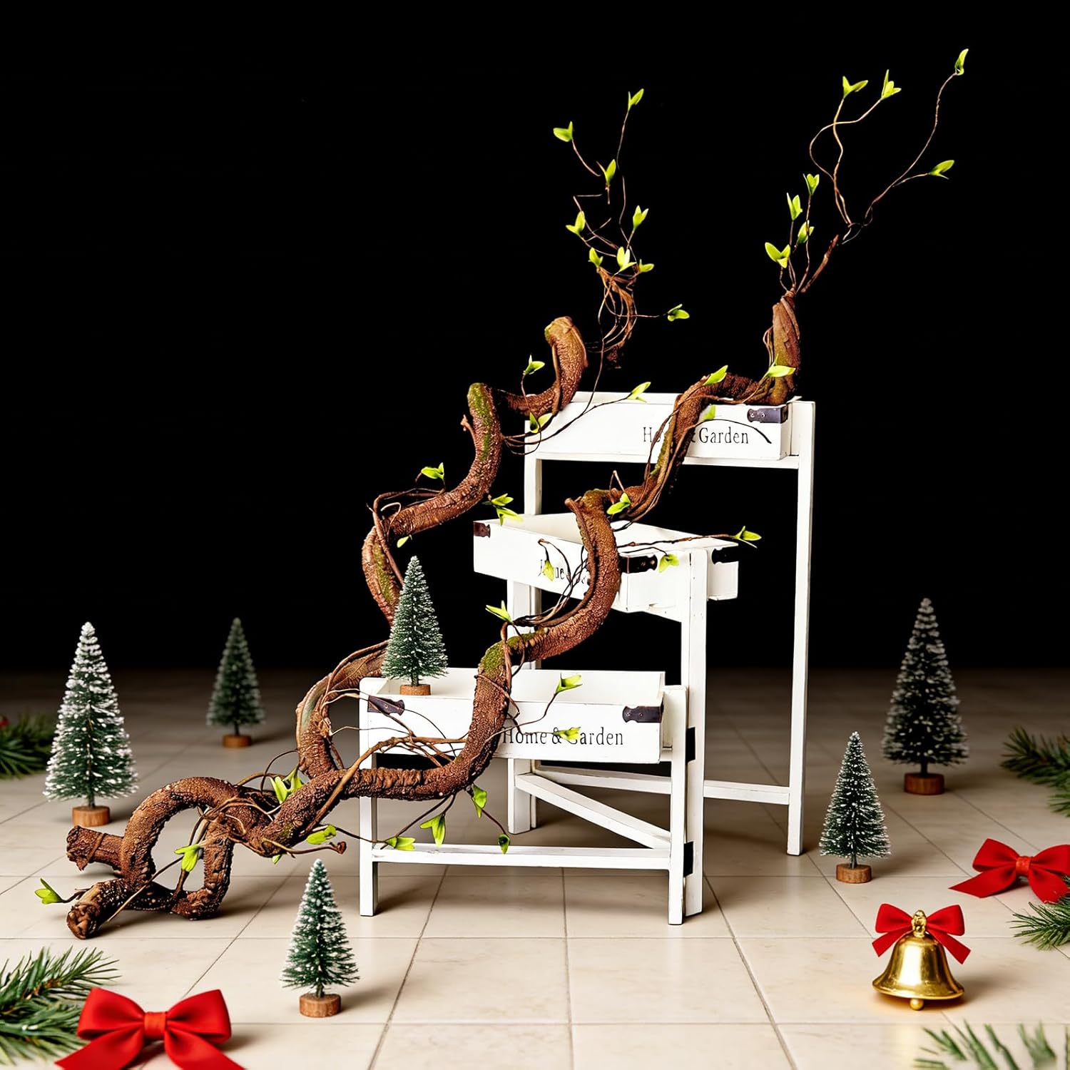 Bendable 63in Artificial Tree Twigs Cane Wood Vine Branches Fake Plants Trunk Garland with Leaves for Home Wedding Garden Wall Hanging Mantel Christmas Thanksgiving Day Decoration