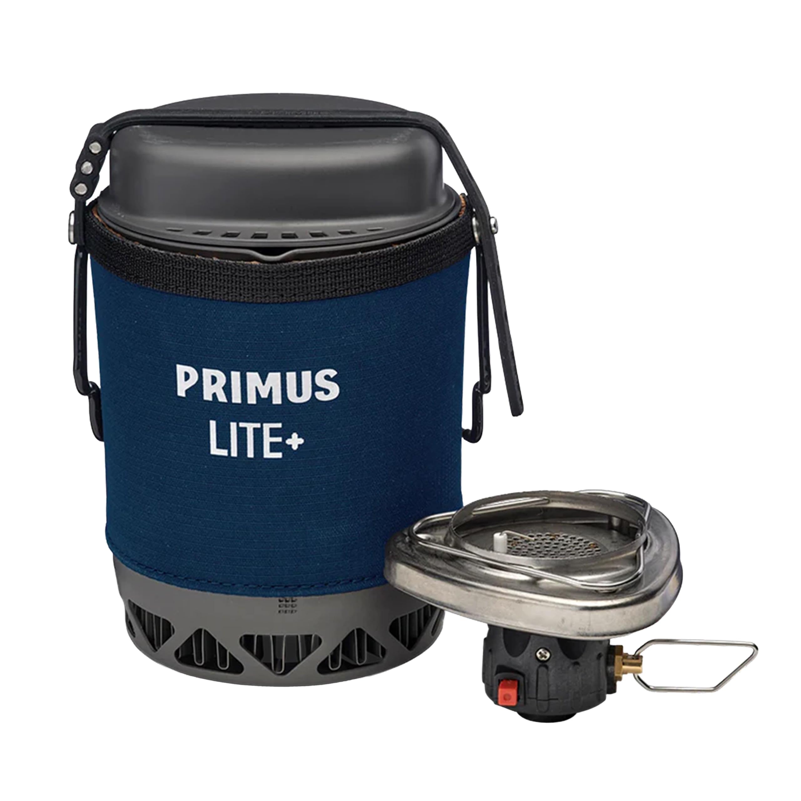 Primus Lite Plus Stove System II con pentola anodizzata dura da 0,8 l | Escursionismo da solo, accensione piezoelettrica, bruciatore resistente al vento, peso totale 380 g, coperchio funge da tazza