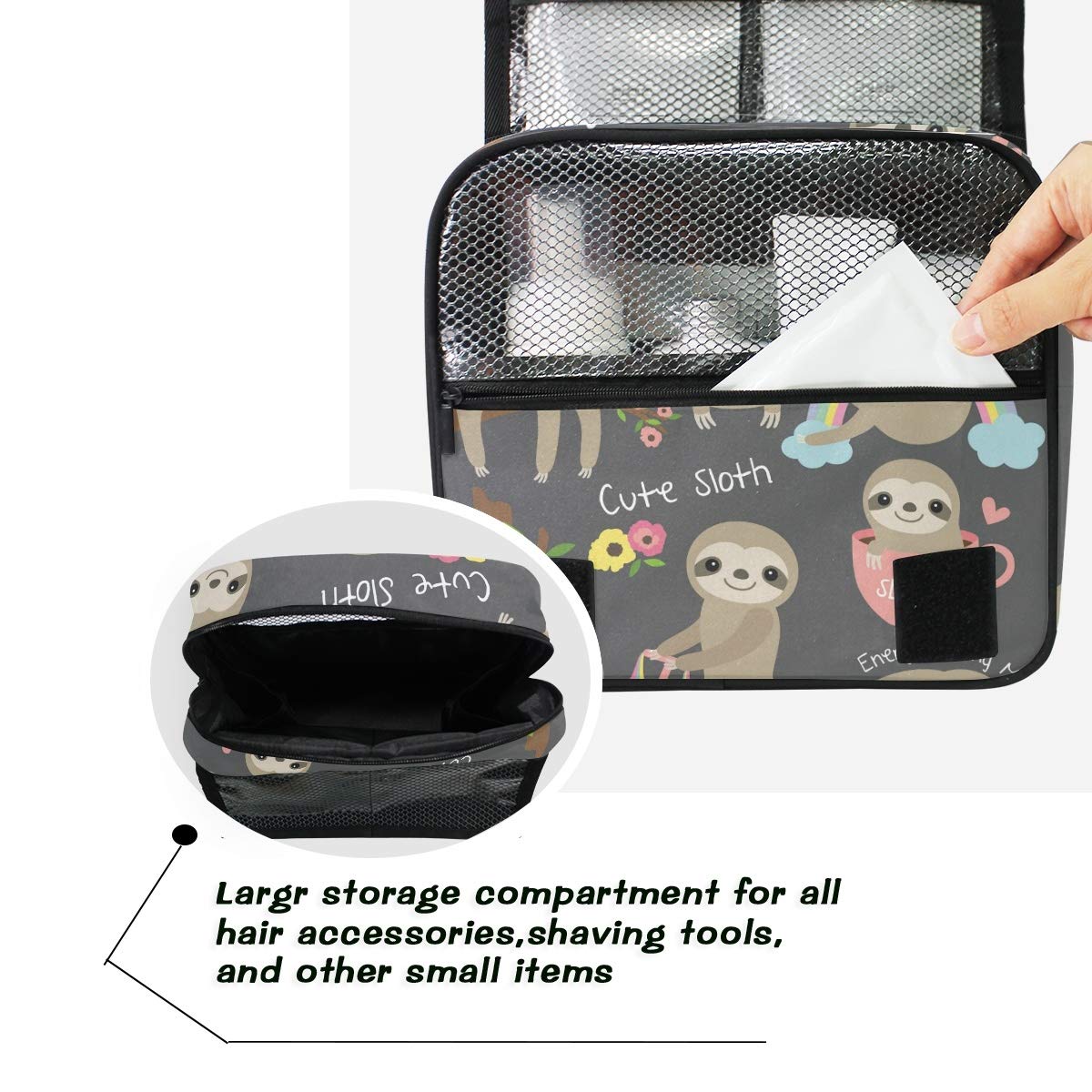 Hanging Toiletry Bag Cute Sloth Portable Cosmetic Makeup Travel Organizer for Men & Women with Sturdy Hook : Everything Else