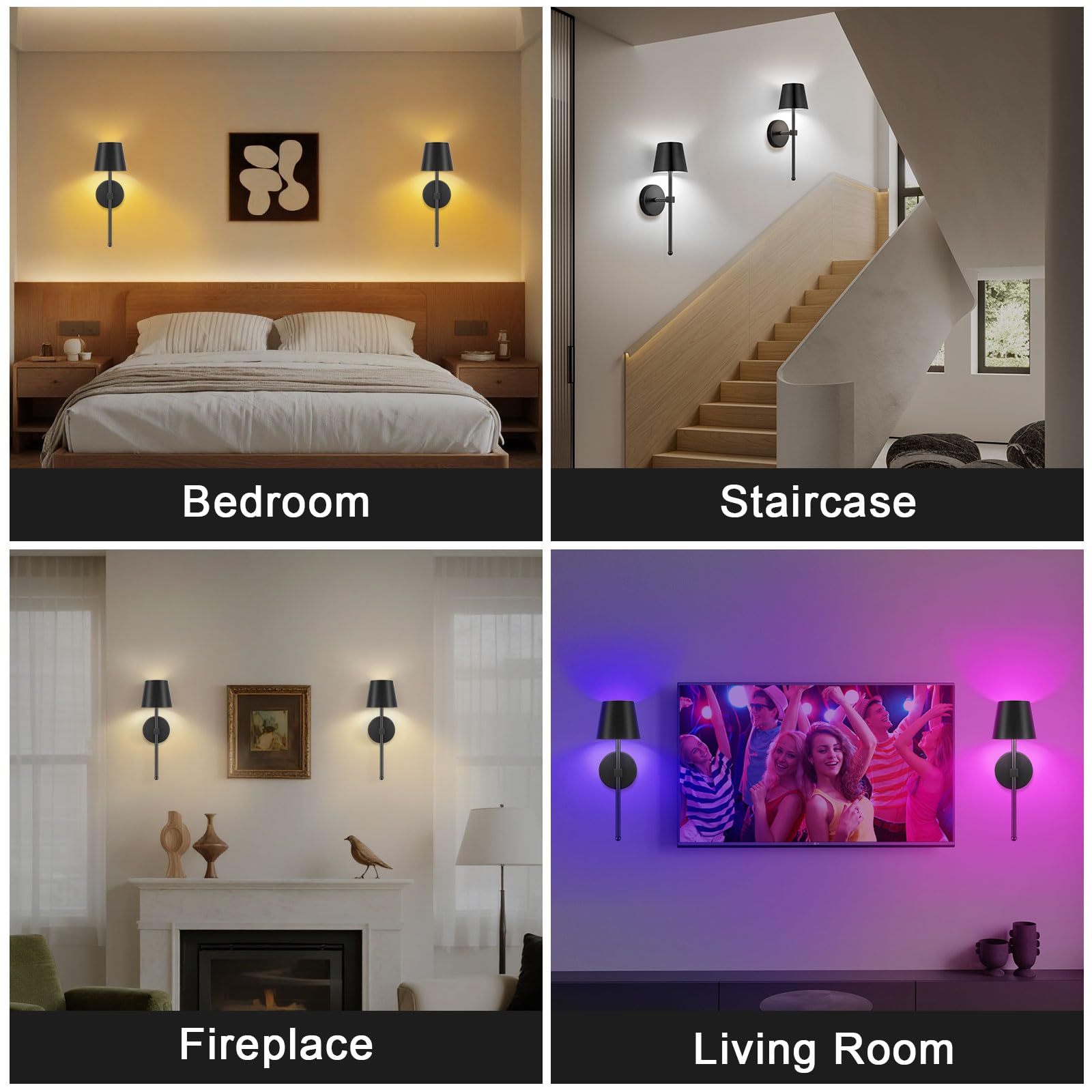 2 Stück Akku Wandleuchte Innen 5200mAh, LED Wandlampe Ohne Stromanschluss mit Fernbedienung RGB für Wohnzimmer Schlafzimmer Flur, Schwarz