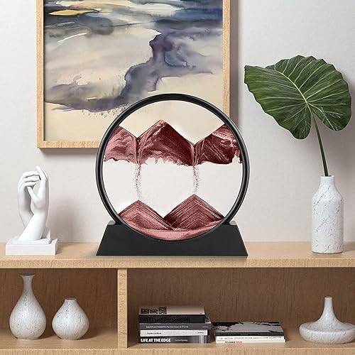 Miniatura 5 de ANBOER - Marco redondo de vidrio con arena líquida en movimiento dinámico 3D, paisaje de arena relajante para escritorio, hogar, oficina trabajo y