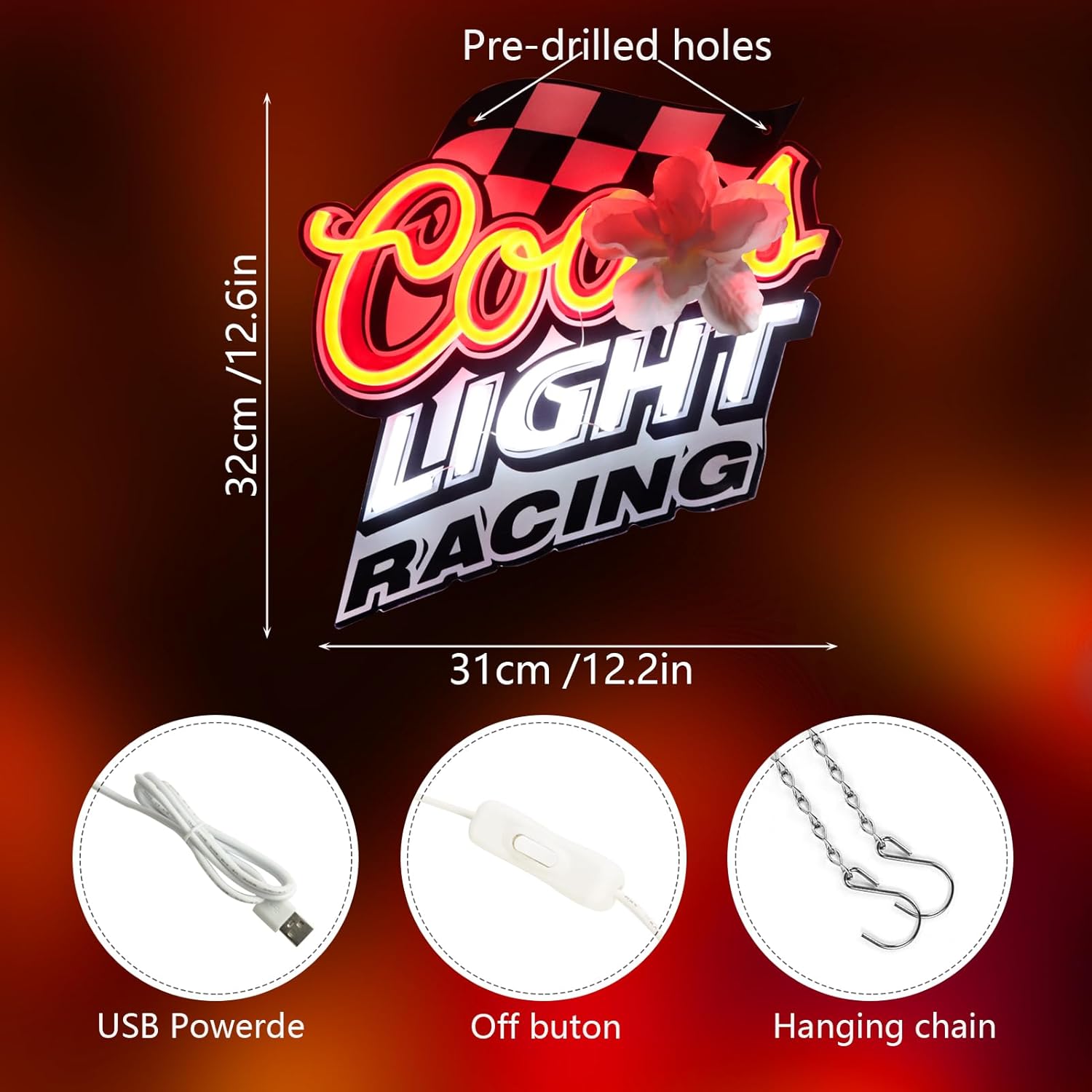 JFLLamp Crs Racing Neon Signs for Wall Decor Crs Banquet Neon Lights for Bedroom Led Signs Suitable for Dormitory Man Cave Christmas Gift - Image 4