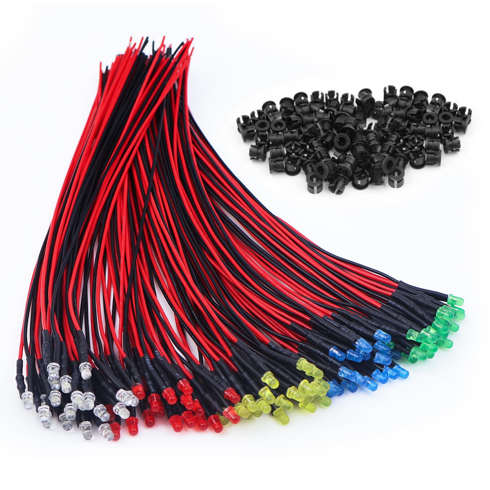 EDGELEC Lot De 140 Diodes électroluminescentes Pré-câblées CC 12 V 5 Mm 7 Couleurs Différentes Blanc Chaud Rouge Jaune Vert Bleu Orange Petites Lampes LED