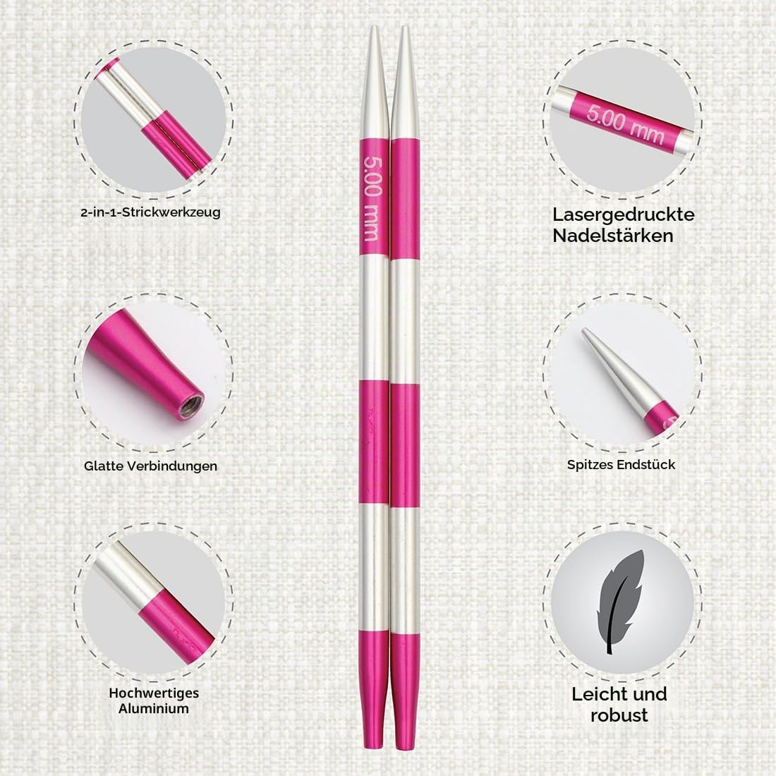 KnitPro Smartstix Deluxe Austauschbare Nadelspitzen Set 5.5" (14cm) I 8 Größen – 3.5mm bis 8mm