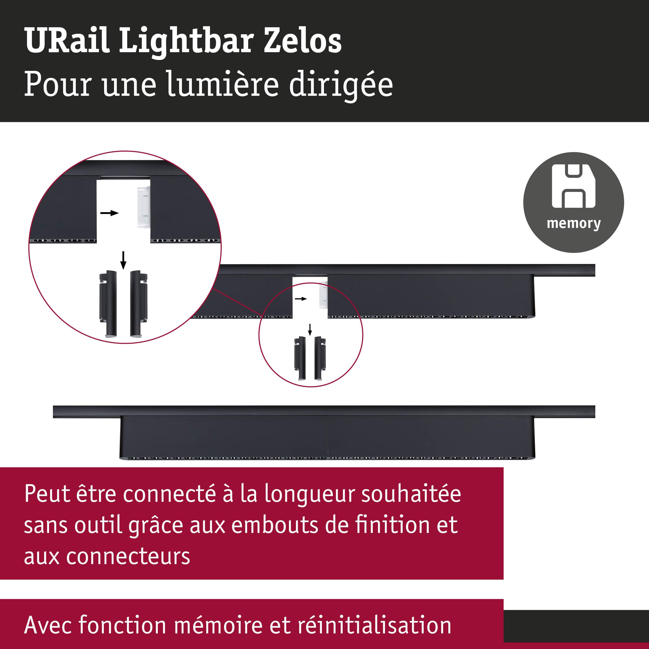 Paulmann 95715 URail Lightbar 3-Step-Dim Zelos 1050lm 10W 3000K dimmable 230V noir mat