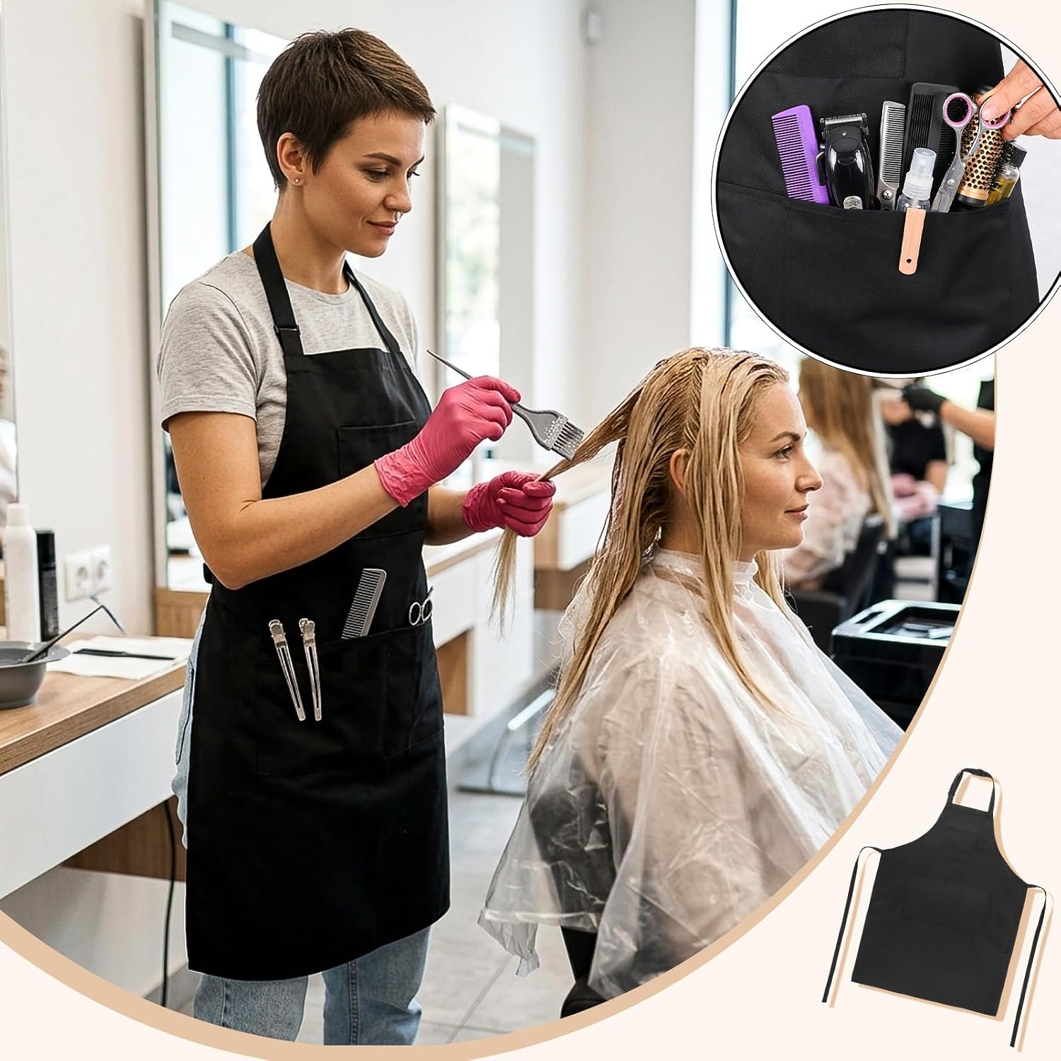 2 Pack Hair Stylist Apron with 4 Pockets Adjustable Kitchen