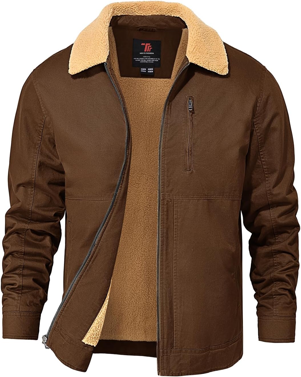 TBMPOY Men's Winter Jacket Thick Sherpa Fleece Lined Cotton Full Zip Warm Cargo Zipper Pockets Trucker Work Thermal