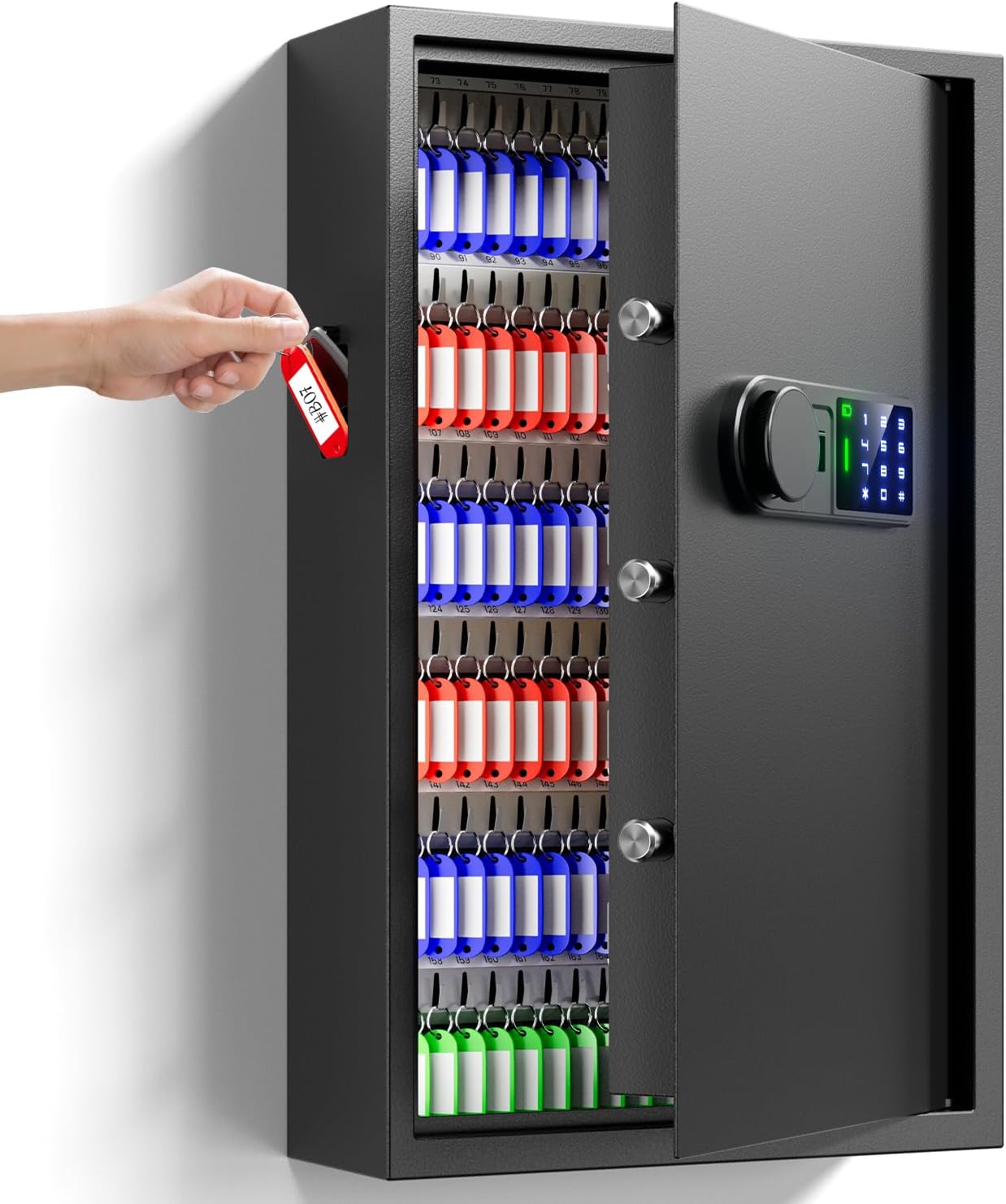172-Key Electronic Key Safe Lock Box, Anti-Theft Deposit Slot & Key Retrieval Tags, Wall-Mount Key Cabinet for Home & Office