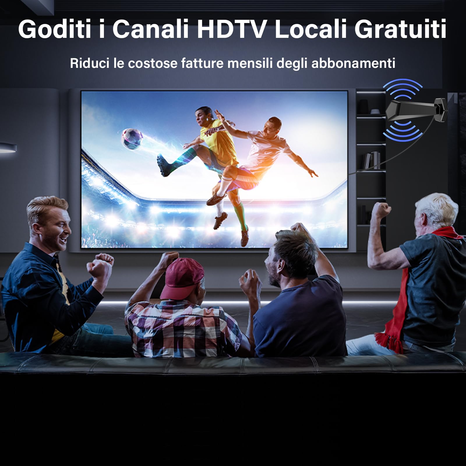Antena de TV interior, antena de TV interna amplificada potente | Recepción 360° hasta 500 km con base magnética, soporte HD/4K/1080, apta para la recepción de canales locales