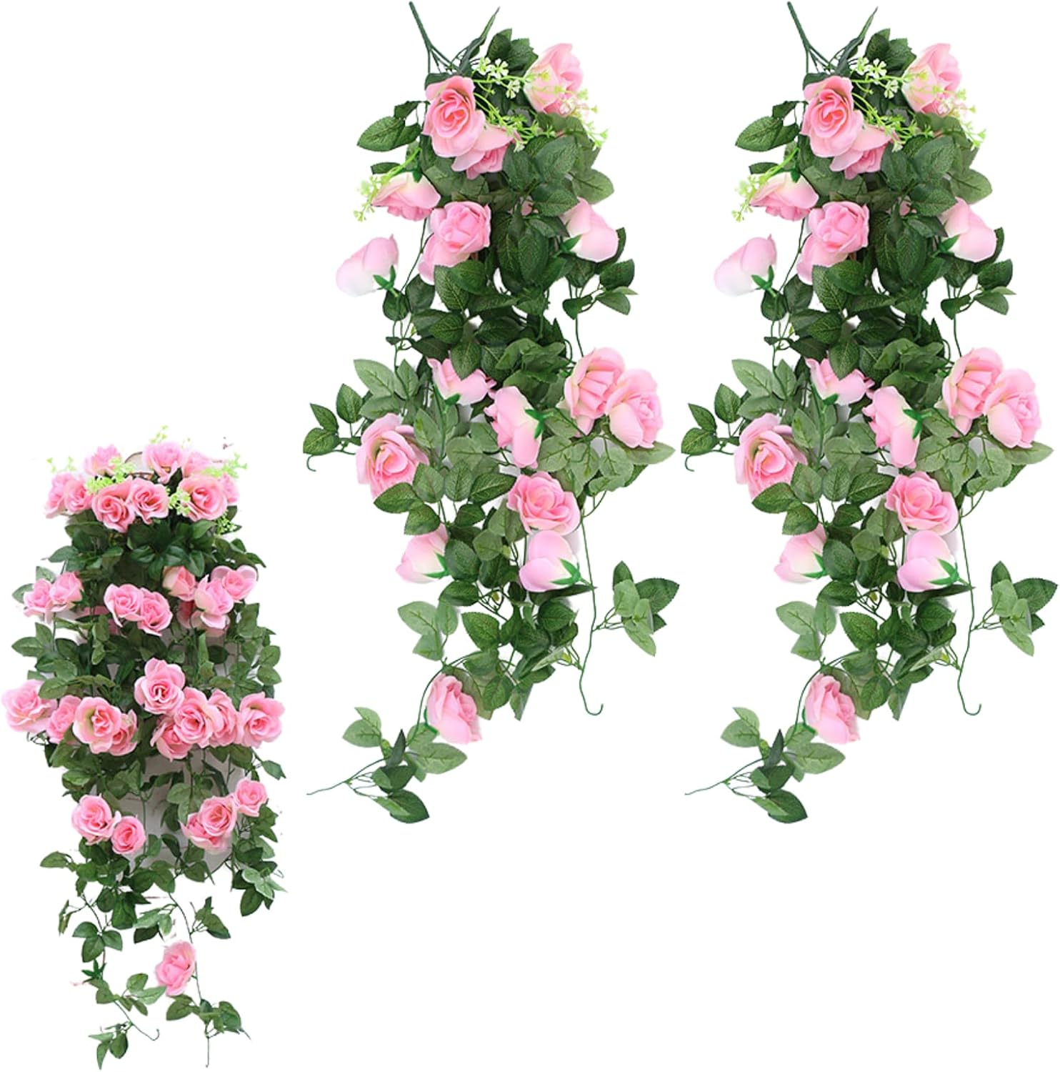 SNOWAQUA Fake Hanging Flowers Rose Vine, 2 Pack 3.2ft Faux