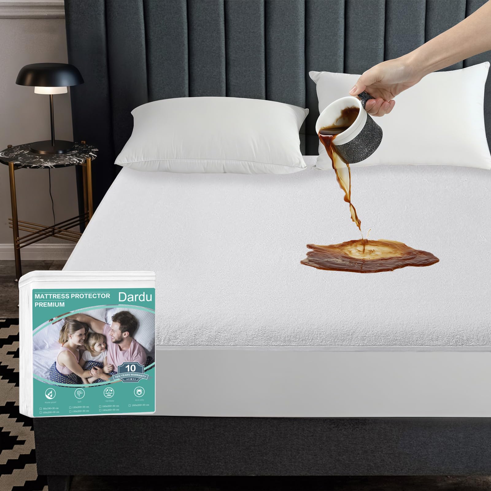 Mattress Protector (180x200+30CM) Pad Cover Premium 100% Waterproof - Breathable, Soft, Noiseless Fitted 30CM Deep Pocket, King Size White King (180x200cm)