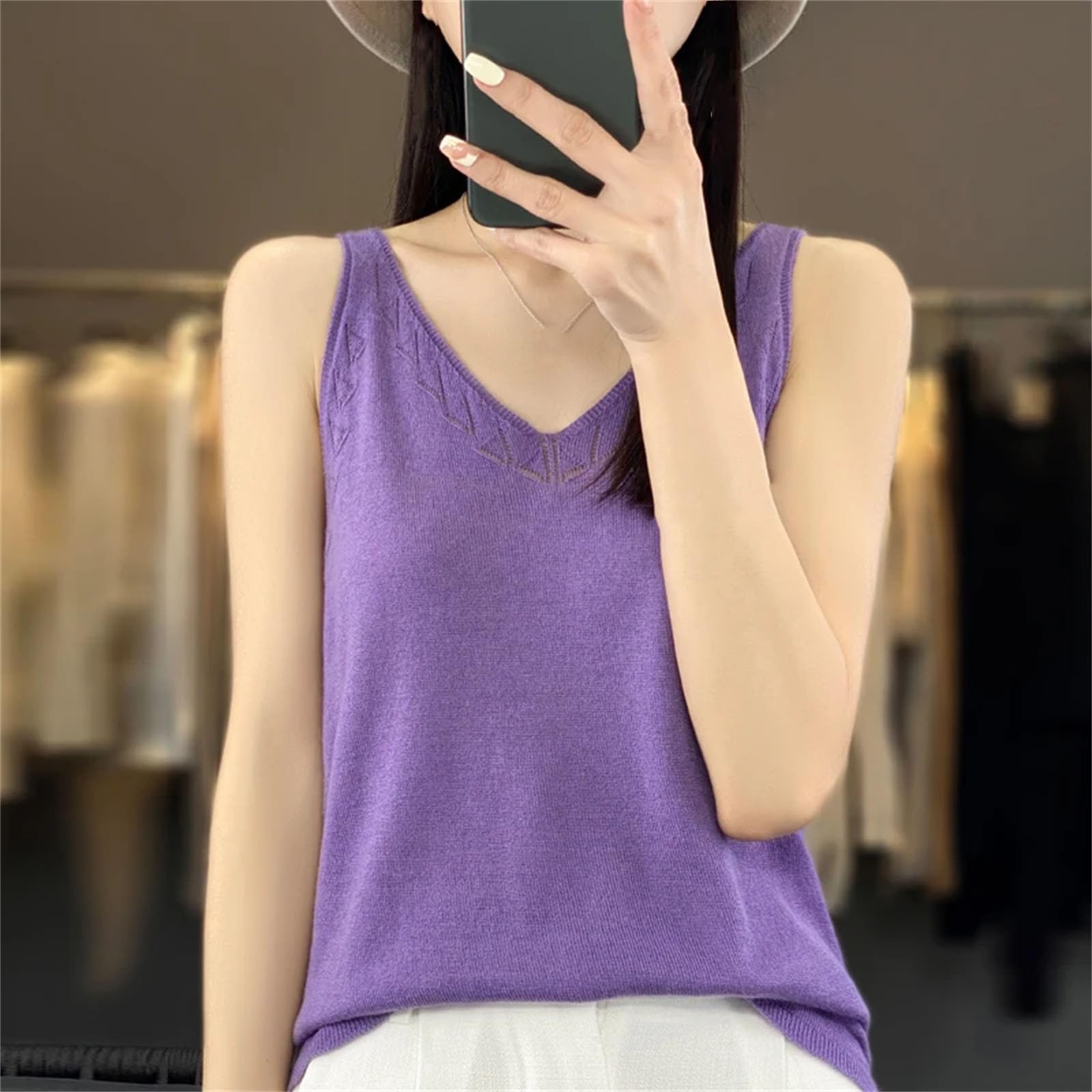Top da donna scavato fuori gilet di lana lavorato a maglia bretelle comodo top morbido