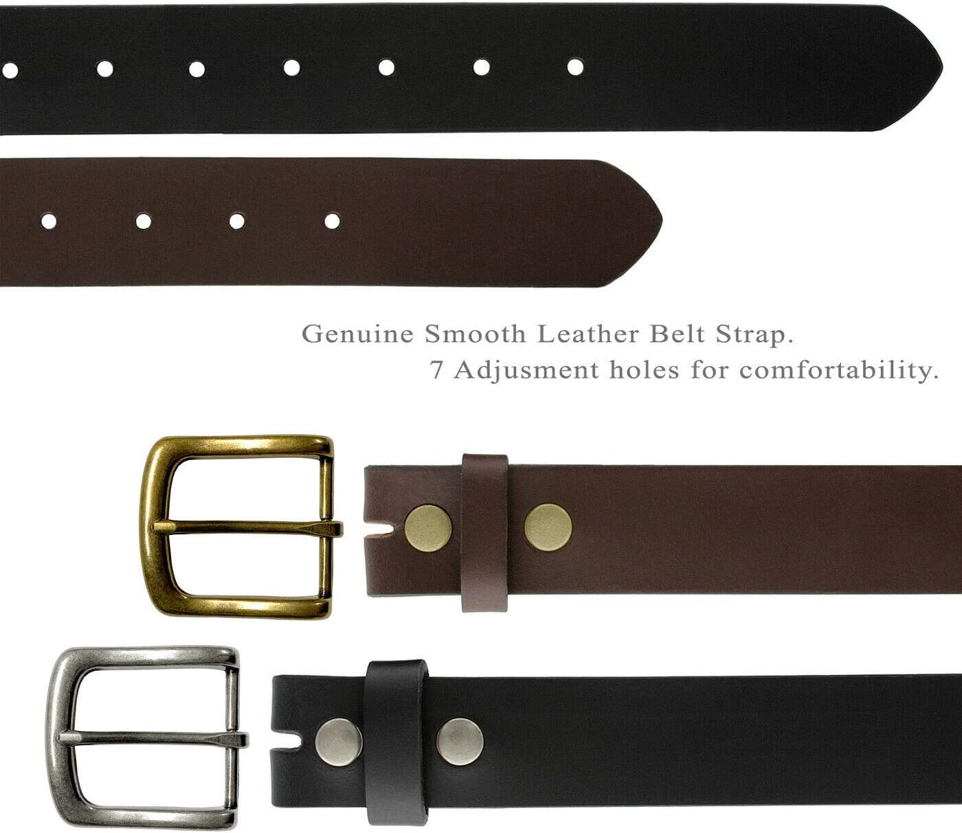 Genuine Full Grain Leather Belt Casual Jean Belt 1-1/4", 1-3/8", 1-1/2" Wide, Made In USA
