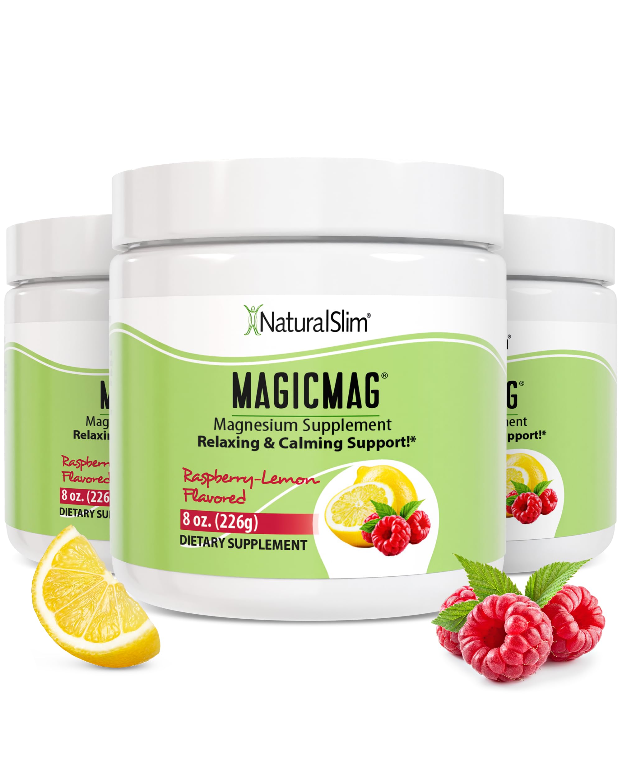 Magicmag Pure Magnesium Citrate Powder Stress, Constipation, Muscle, Heart Health, and Sleep Support | Raspberry Lemon Magnesium Supplement - 8oz Drink Mix (3 Pack)
