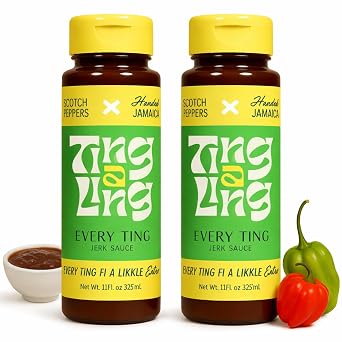 Ting A Ling Jerk Sauce - 2-Pack 11oz each | Every Ting Jamaican Scotch Bonnet Pepper Sauce with Spices | Sweet & Spicy Finishing Seasoning for Chicken, Veggies, Rice & More | Authentic Island Flavor