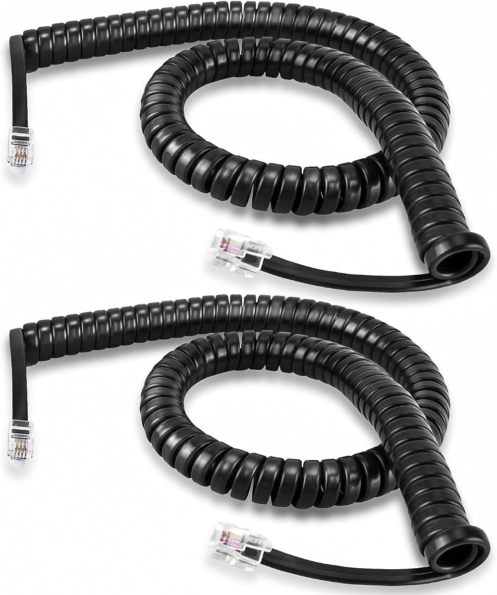 EZYUMM Phone Cord for Landline, 2 Pack Black Handset Telephone Cord, 10Ft Uncoiled(1.5 FT Coiled) Universal Replacement Cable for Desk & Wall Phones