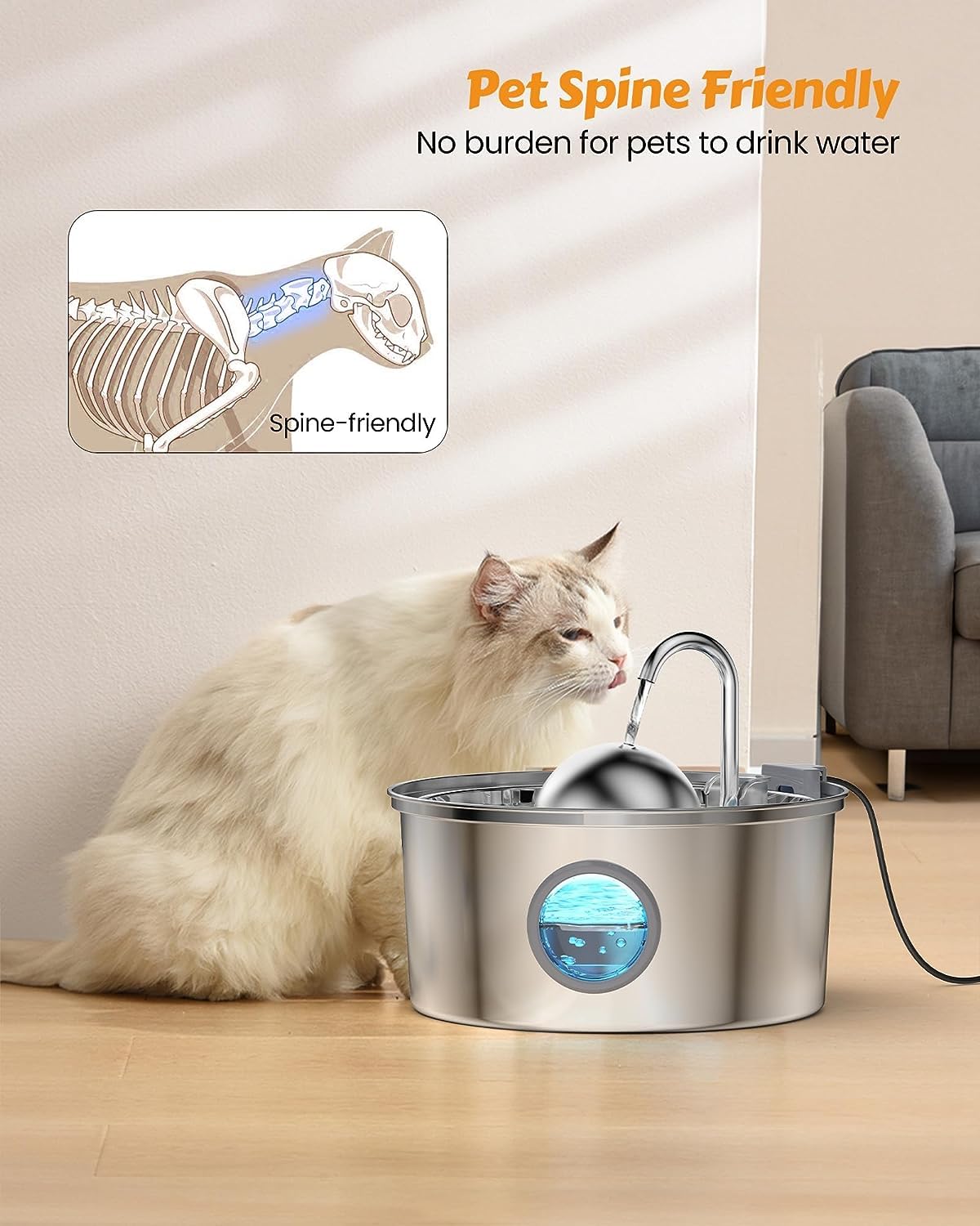 AONBOY Fuente de agua para gatos con 16 filtros, 3,2 L, acero inoxidable, incluye 8 filtros de carbono y 8 filtros de esponja, fuente de agua para perros en forma de grifo, diseño de reducción de