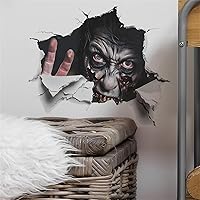Vista 7 de 4 hojas de calcomanías para tapa de inodoro de Halloween, calcomanías 3D de pared rota de calavera de terror, calcomanías de pared horribles
