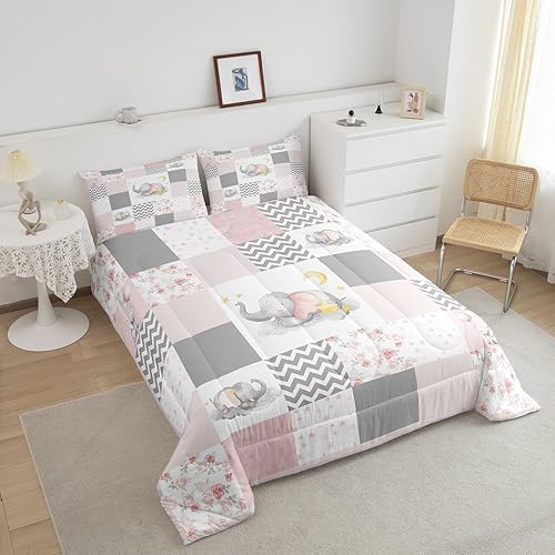 Miniatura 10 de Lindo juego de edredón de elefante, tamaño Queen, juego de ropa de cama de acuarela girasoles florales y mariposas para mujeres adultas, inserto de